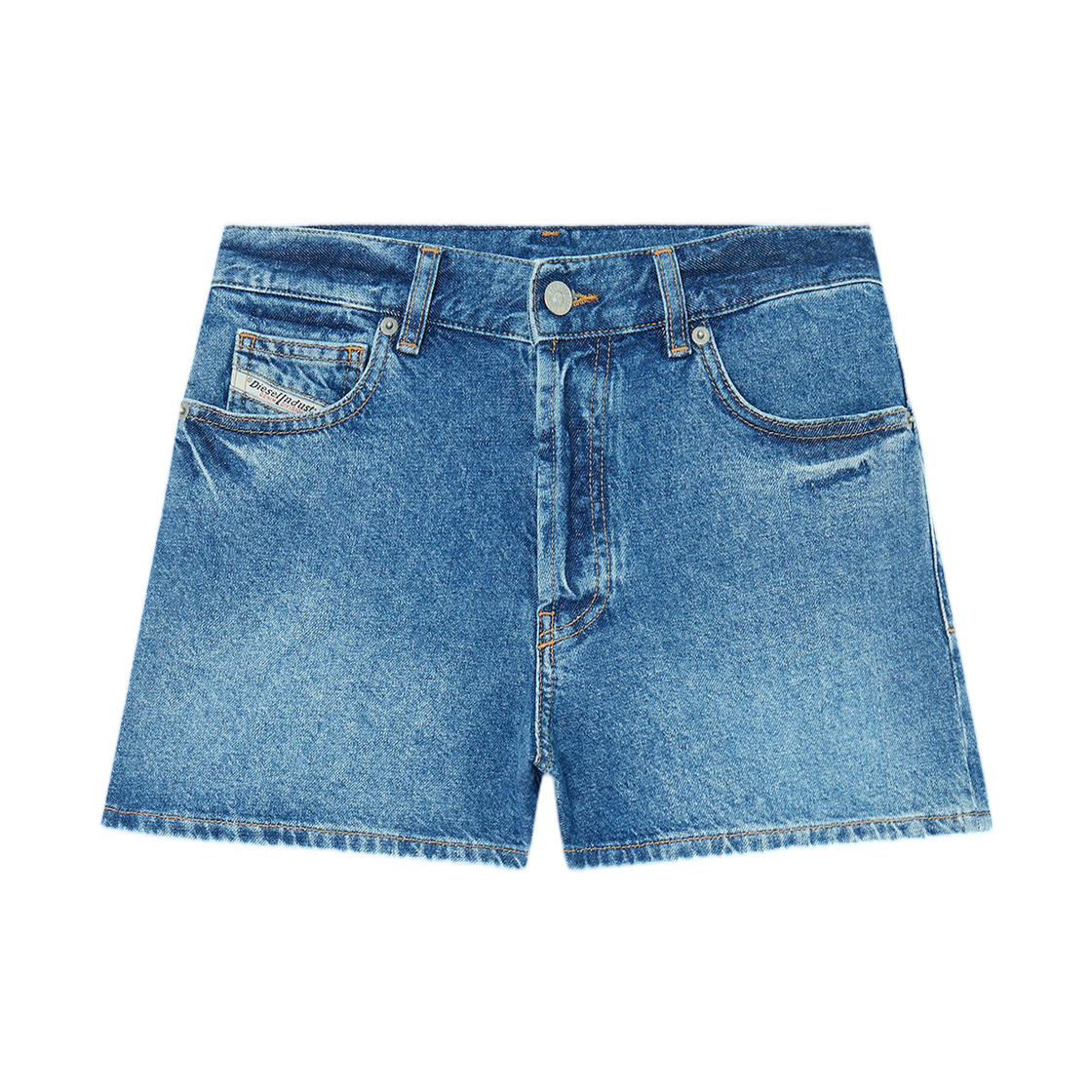 (W) 디젤 De-헬리오스 원 인 데님 쇼츠 미디움 블루((W) Diesel De-Helios Denim Shorts In Worn-In Denim Medium Blue) - 1