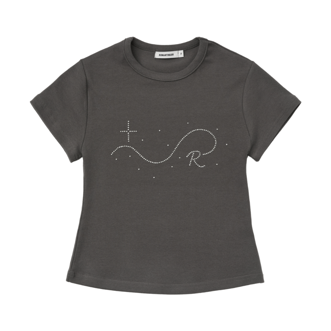 R26SHPWV001 ROMANTINUER Signature R Wave Crop Cotton T-Shirt Charcoal
