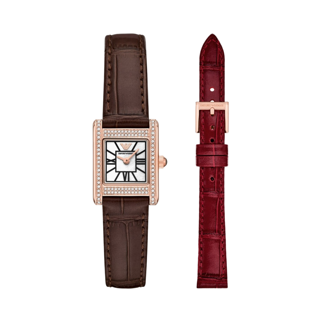 AR80083SET (W) Emporio Armani Quartz Two-Hand 26mm Interchangeable Leather Strap Set Mother Of Pearl Multi