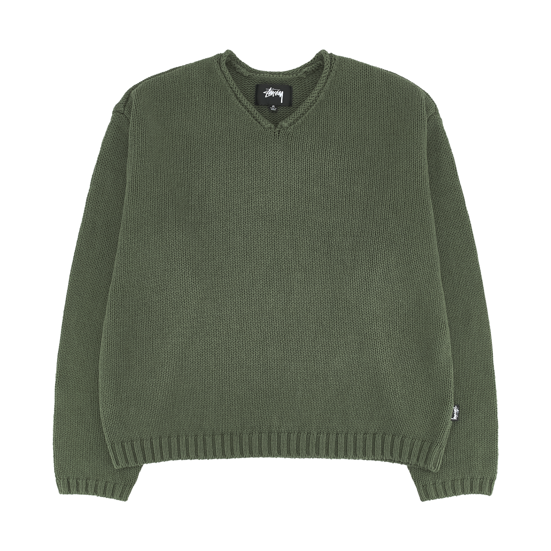 117289 Stussy Roll V Neck Sweater Olive