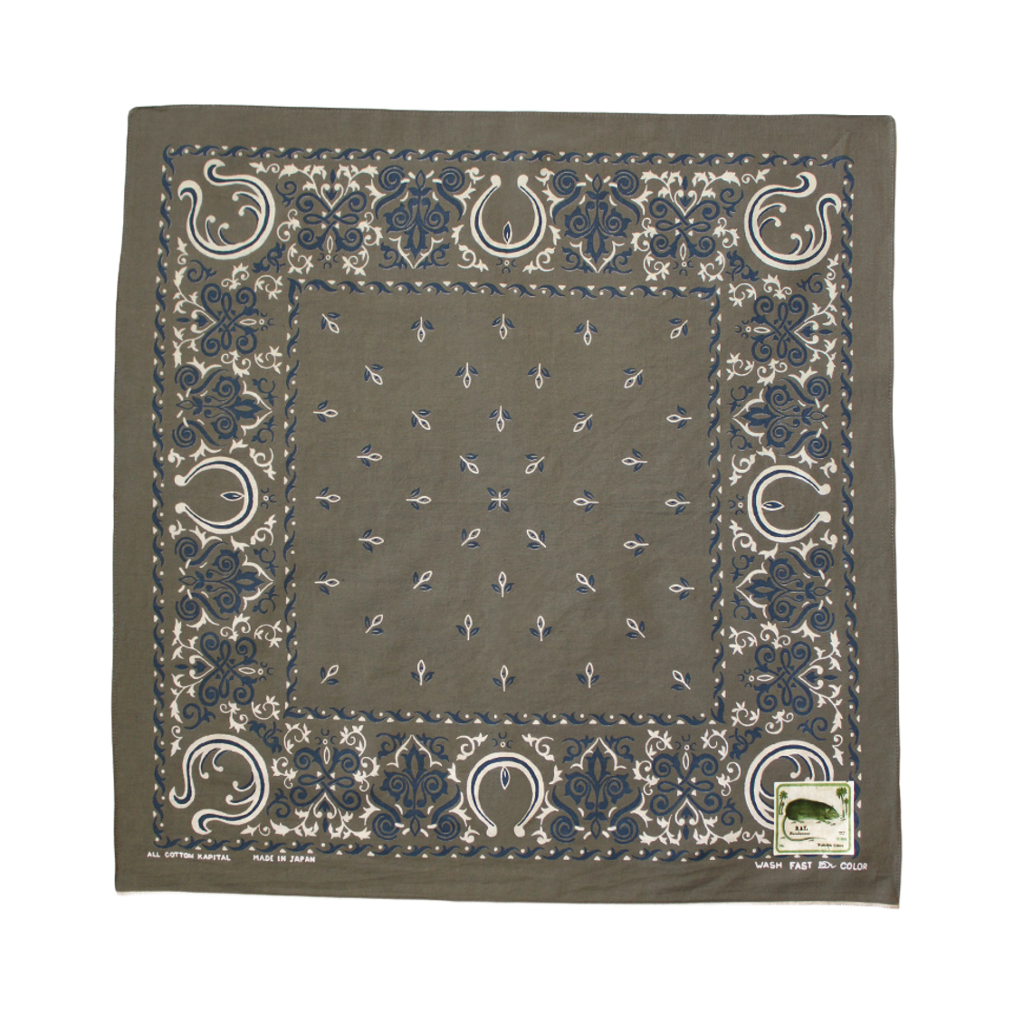 K2508BA504 Kapital Fastcolor Selvedge Bandana Antler Naja 20 x 20 Khaki