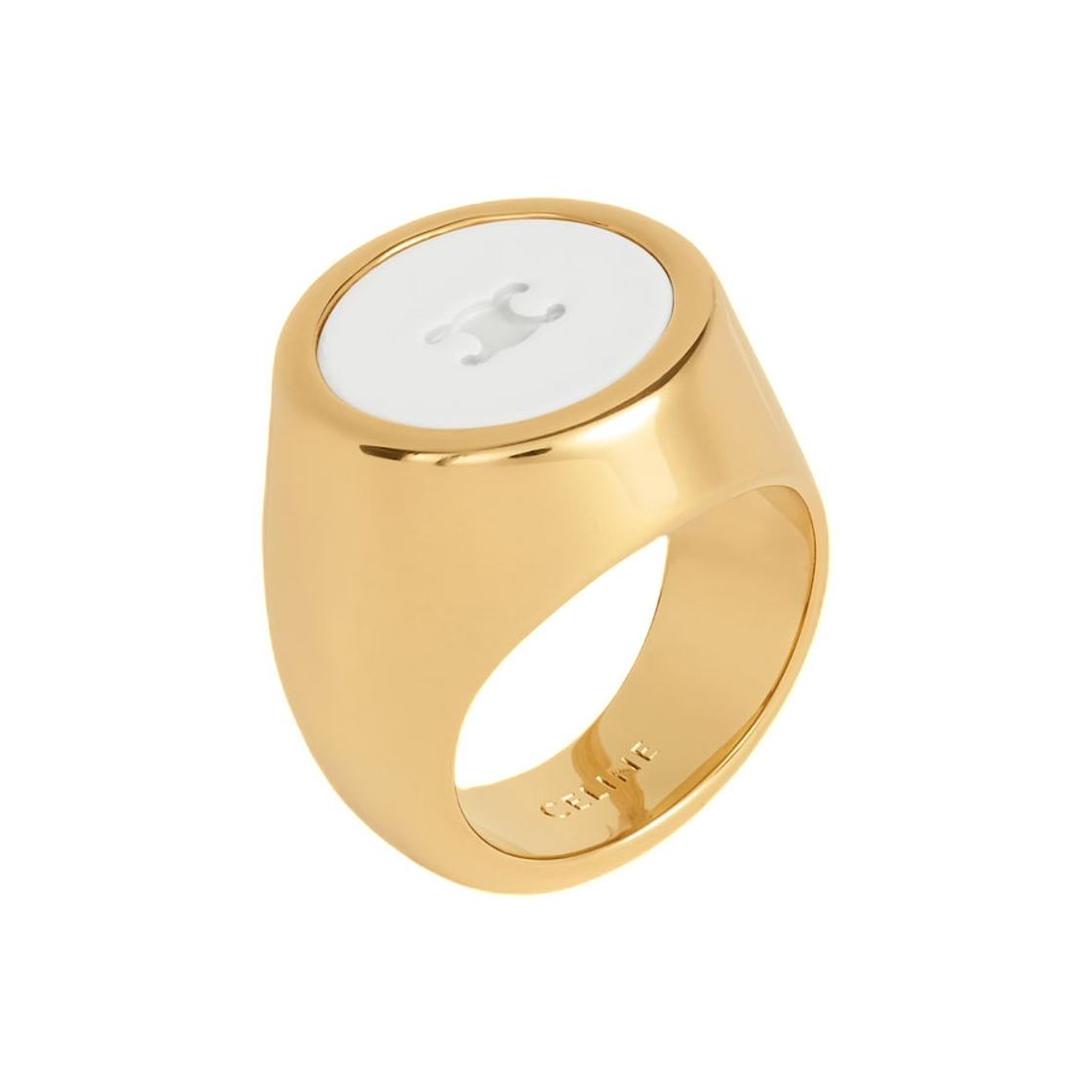 B107N3F86-01IG Celine Triomphe Signet Ring in Varnish and Brass with Gold Finish Ivory Gold