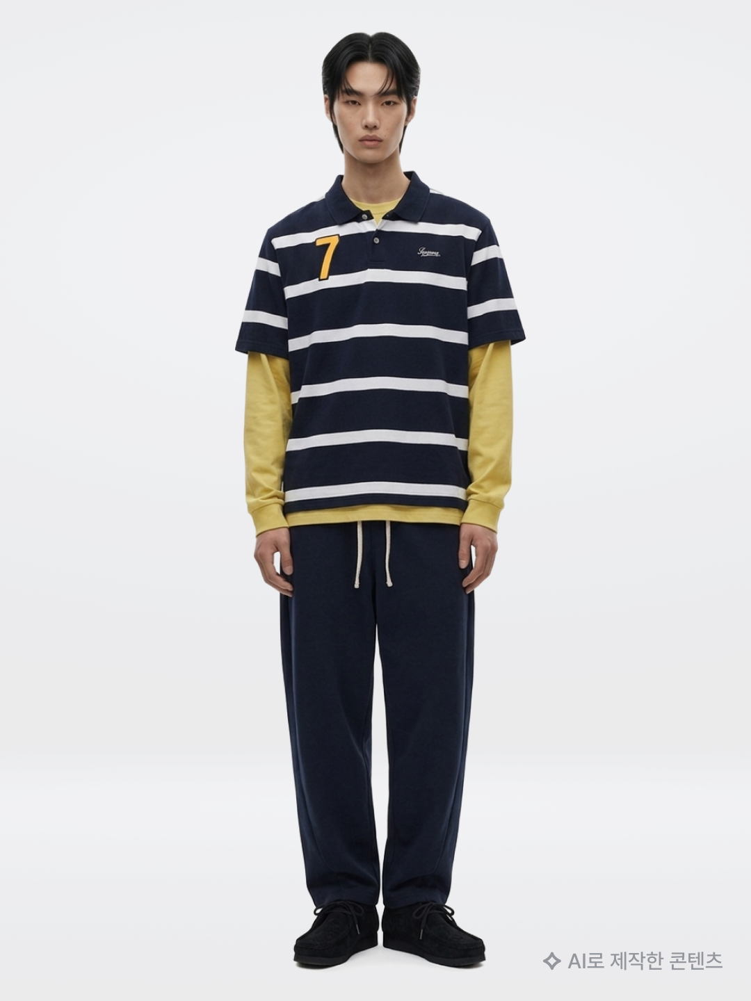 Noun Crop V Neck Knit Sky Blue, CDG Long Sleeve T-Shirt Black Stripe Black 착용 스타일 - 7