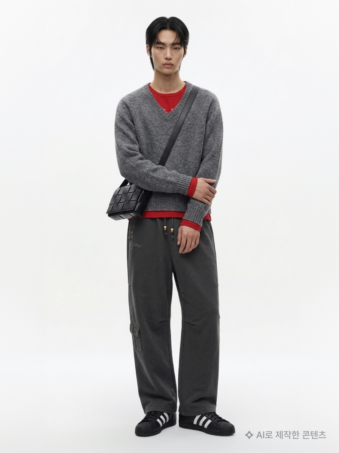 Noun Crop V Neck Knit Sky Blue, CDG Long Sleeve T-Shirt Black Stripe Black 착용 스타일 - 6