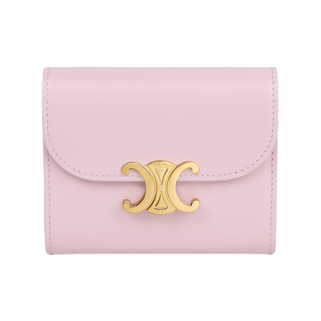 10D783DPV-24DP Celine Small Flap Wallet Triomphe in Shiny Calfskin Dirty Pink