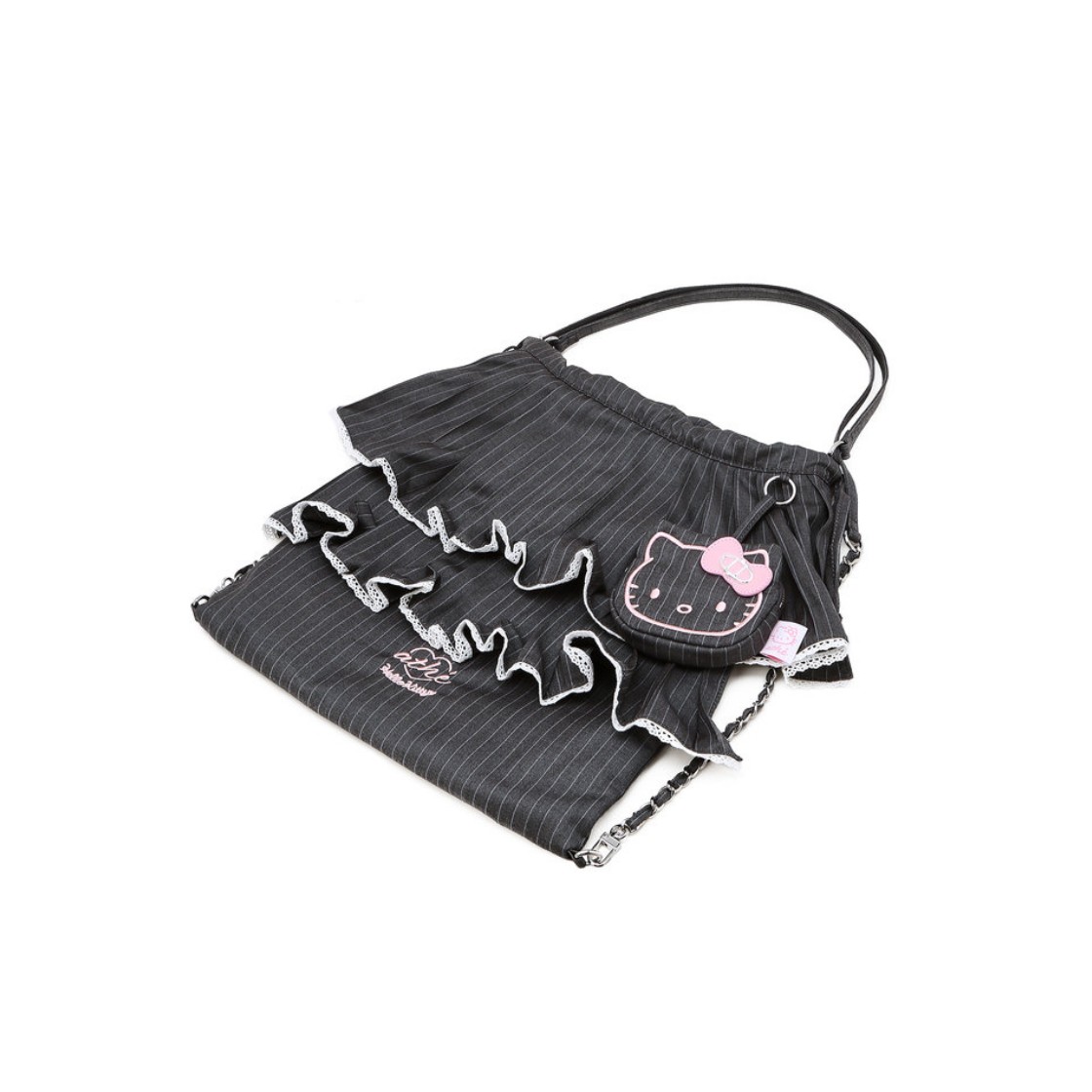 아떼 바네사브루노 액세사리 [Hello Kitty x athe] 프릴체인 다크그레이 스트라이프 백팩 겸 숄더백 S 그레이(Athe Vanessabruno Acc [Hello Kitty X Athe] Frill Chain Dark Gray Stripe Backpack & Shoulder Bag S Normal Grey) - 3