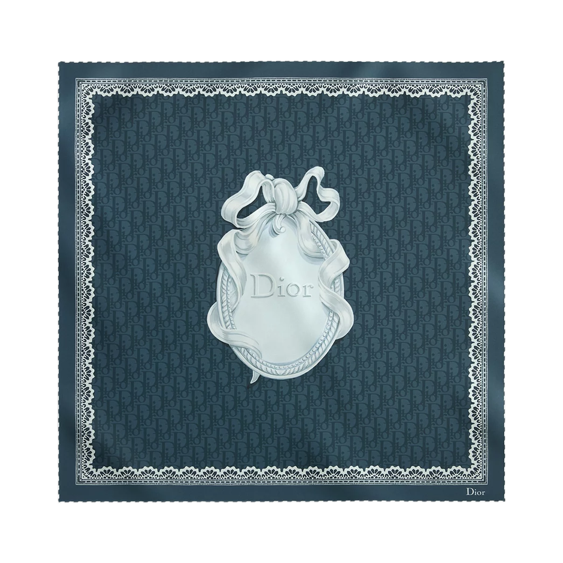 62TC070D6045-C542 (W) Dior Medallion 70 Square Scarf Silk Twill Navy Blue White