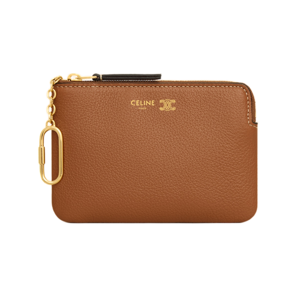 L100K2O54-GHD1 Celine Coin Purse Triomphe Stamp in Supple Grained Calfskin Soft Tan Soft Cream