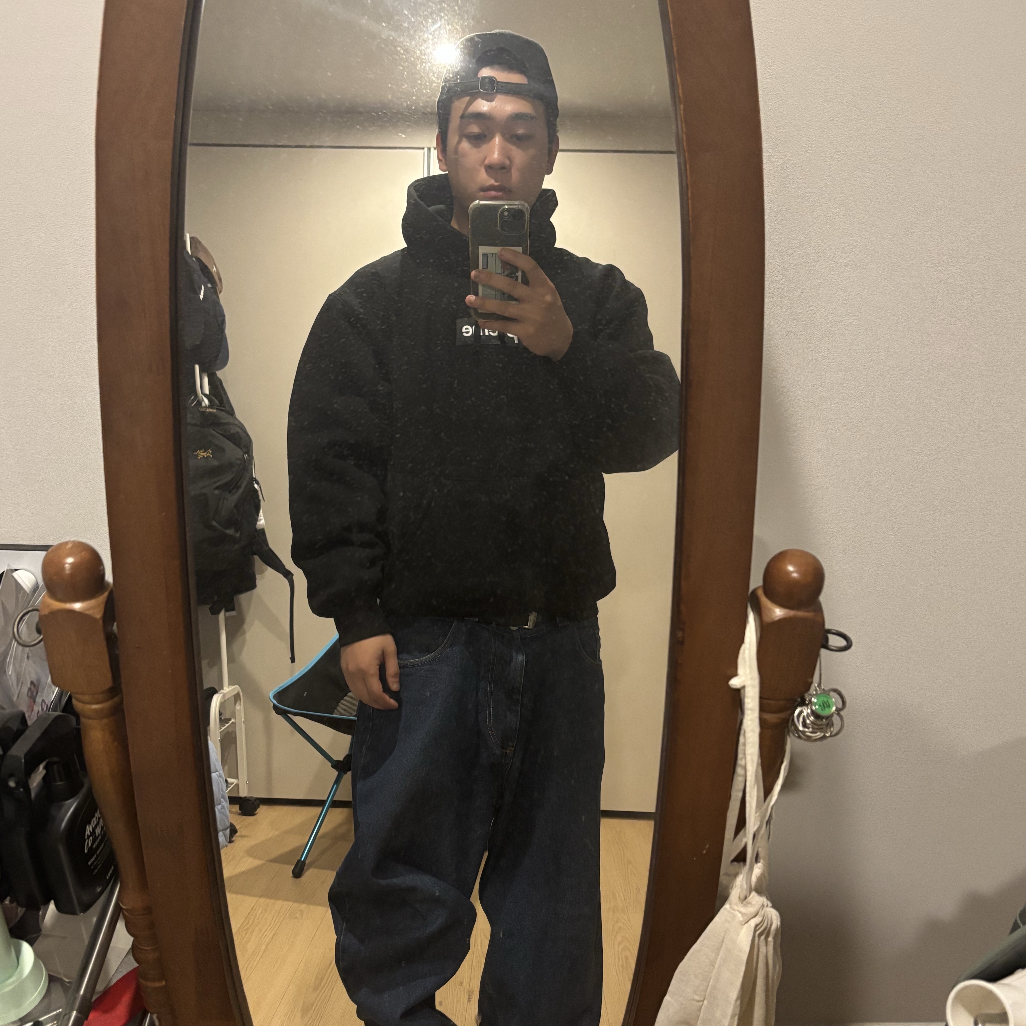 Supreme Box Logo Hooded Sweatshirt Black - 24FW, Polar Skate Co Big Boy Jeans Light Blue 착용 스타일
