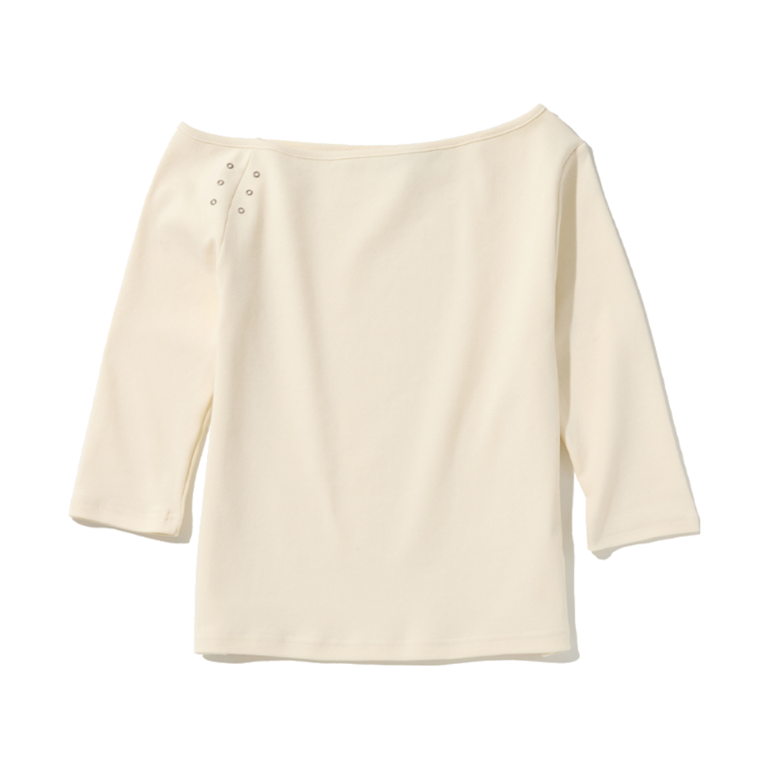 R26SEYLS001 ROMANTINUER One-Shoulder Eyelet Sleeve T-Shirt Cream