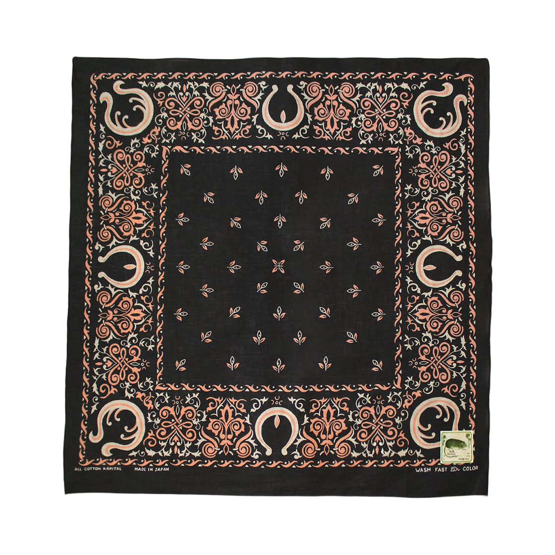 K2508BA505 Kapital Fastcolor Selvedge Bandana Antler Naja 30 x 30 Black
