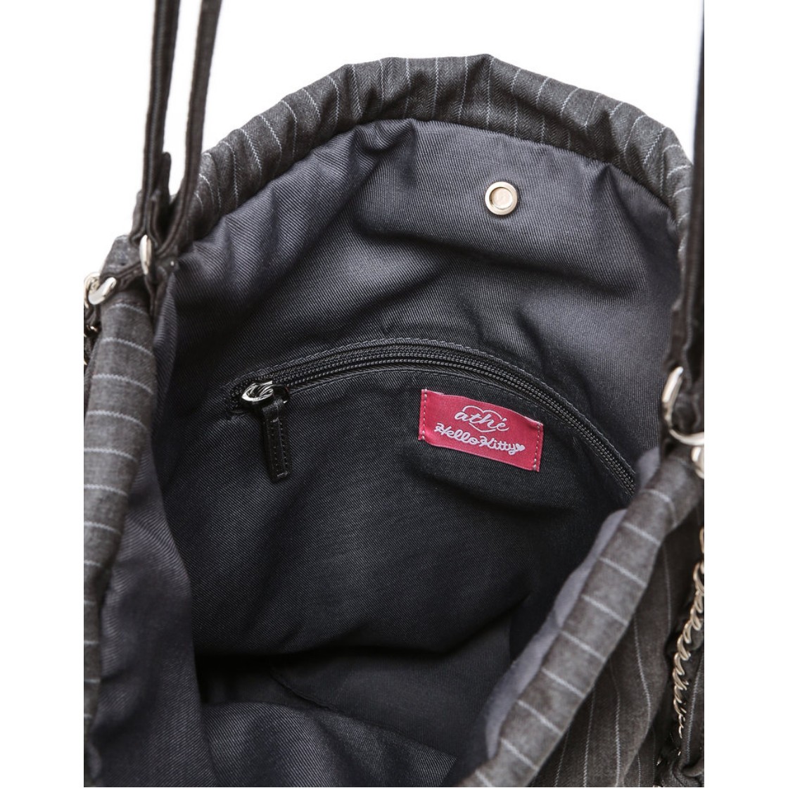 아떼 바네사브루노 액세사리 [Hello Kitty x athe] 프릴체인 다크그레이 스트라이프 백팩 겸 숄더백 S 그레이(Athe Vanessabruno Acc [Hello Kitty X Athe] Frill Chain Dark Gray Stripe Backpack & Shoulder Bag S Normal Grey) - 2