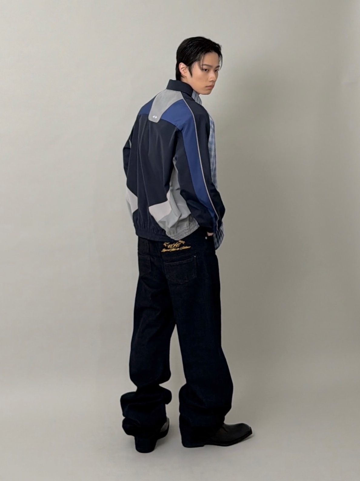CSC Hybrid Tracksuit Shirt Blue, CSC Over Draped Denim Pants Raw 착용 스타일 - 3