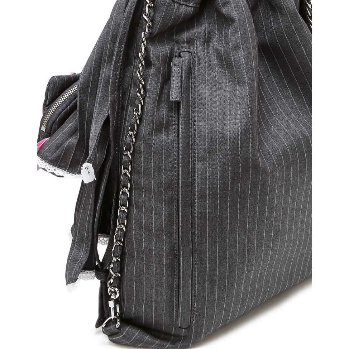 아떼 바네사브루노 액세사리 [Hello Kitty x athe] 프릴체인 다크그레이 스트라이프 백팩 겸 숄더백 S 그레이(Athe Vanessabruno Acc [Hello Kitty X Athe] Frill Chain Dark Gray Stripe Backpack & Shoulder Bag S Normal Grey) - 6