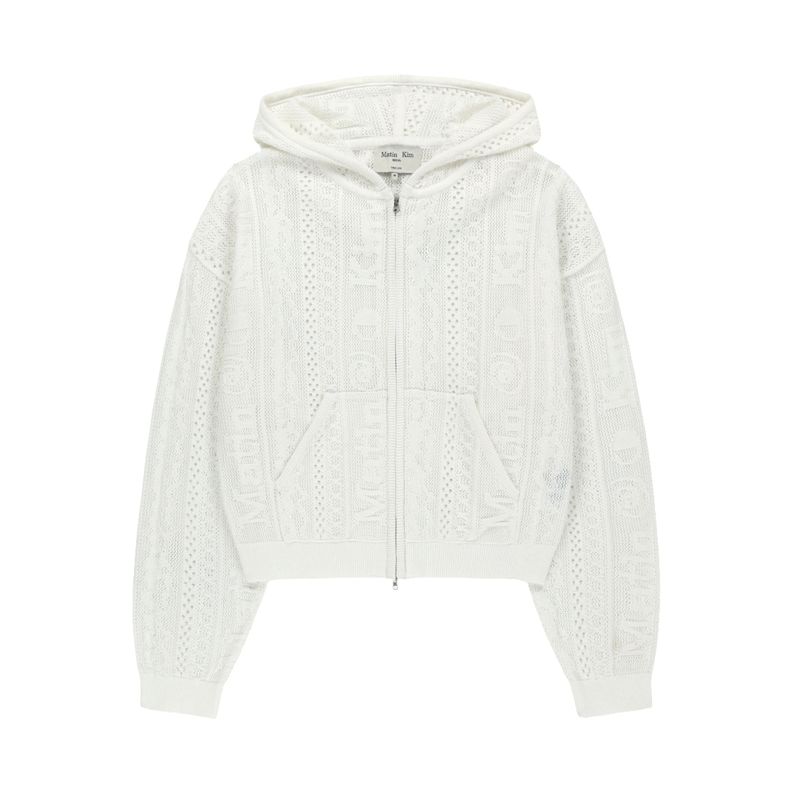 MK2634CD005MWH (W) Matin Kim Mesh Logo Knit Hoody Zip Up In White
