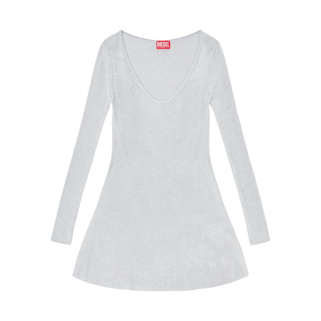 (W) 디젤 M-Dalila 메탈릭 리브 니트 숏 드레스 라이트 그레이((W) Diesel M-Dalila Short Dress In Metallic Ribbed Knit Light Grey) - 1