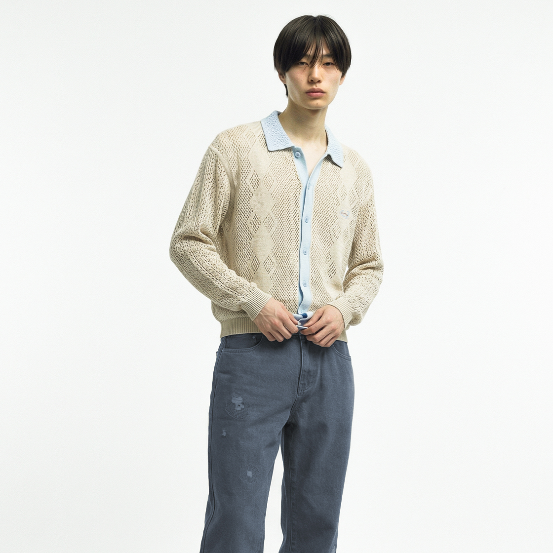 꼬떼 아가일 크로쉐 썸머 니트 가디건 스카이블루(COTTE Argyle Crochet Summer Knit Cardigan Sky Blue) - 2