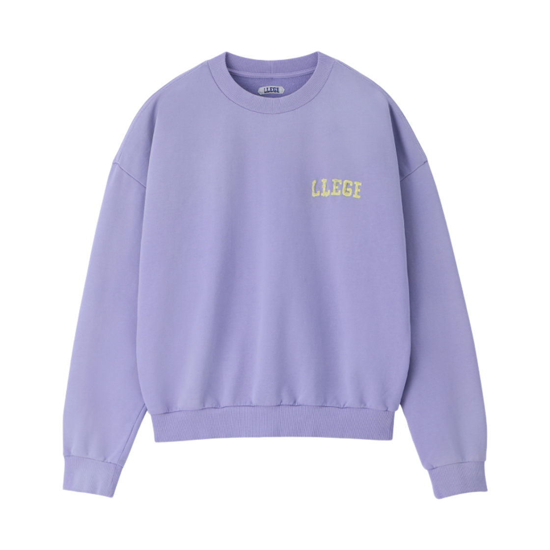 리지 가먼트 다이트 프라이드 로고 스웨트셔츠 라벤더(LLEGE Garment Dyed Fryed Logo Sweatshirt Lavender)