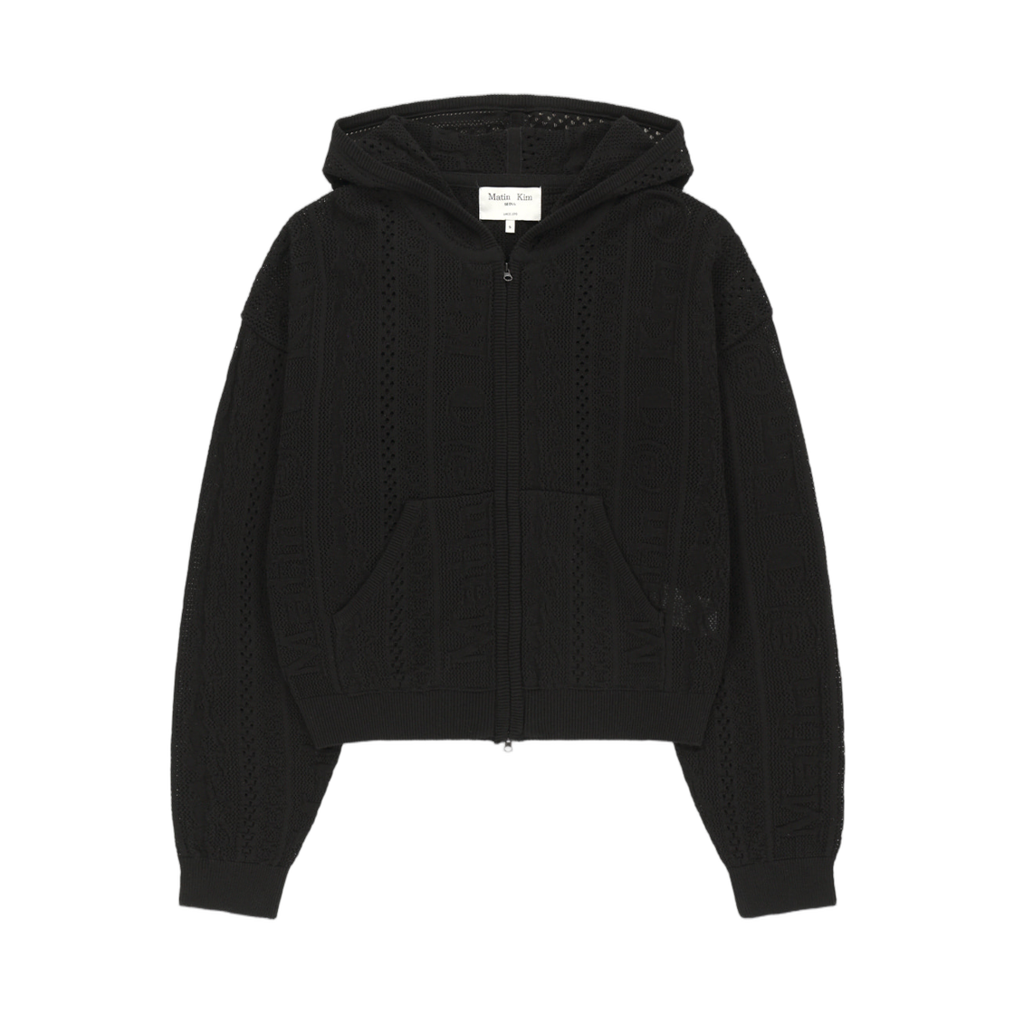 MK2634CD005MBB (W) Matin Kim Mesh Logo Knit Hoody Zip Up In Black