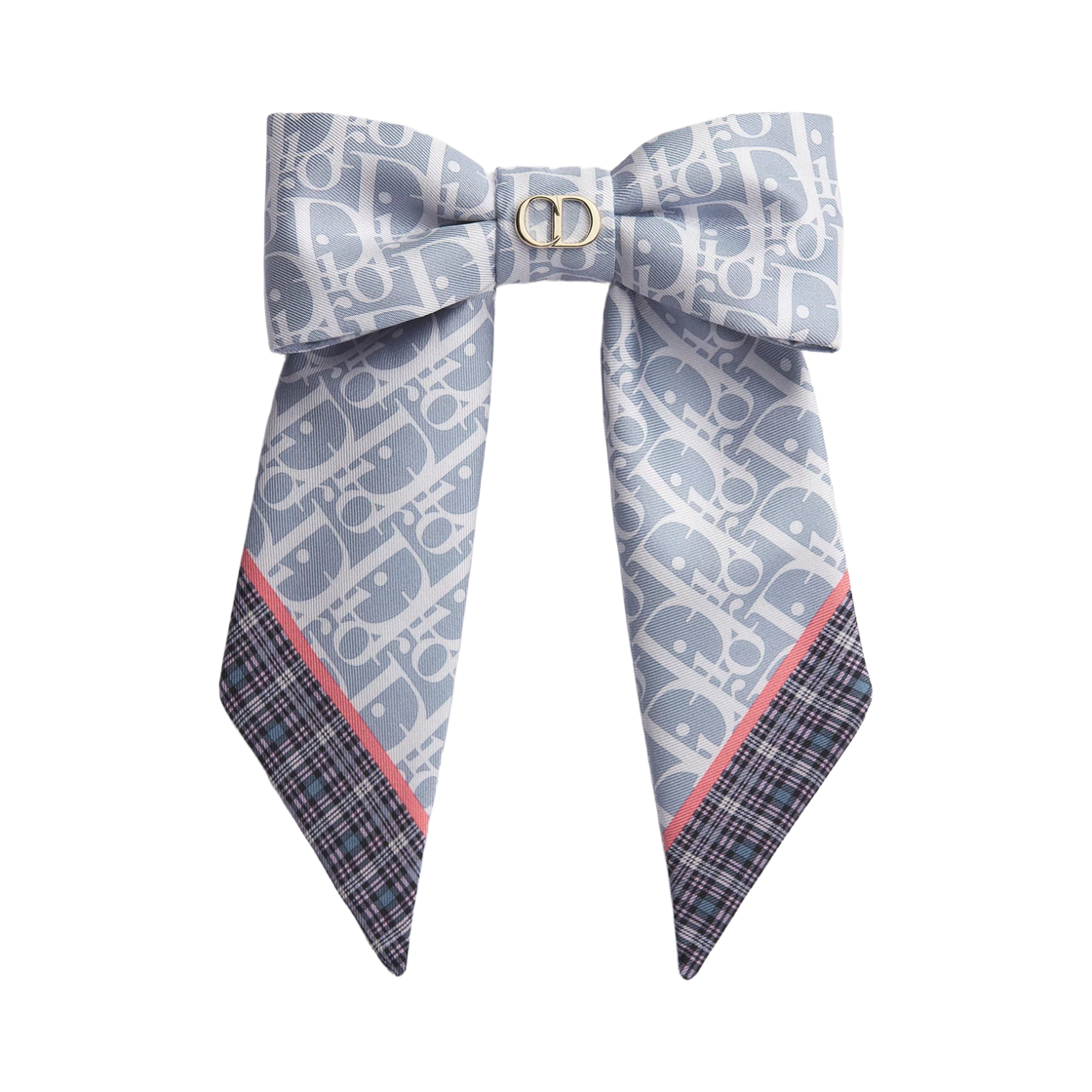 CPA00217ESKO-C580 (W) Dior Infinie Tartan Dior Twist Large Bow Silk Twill Bleu Ciel