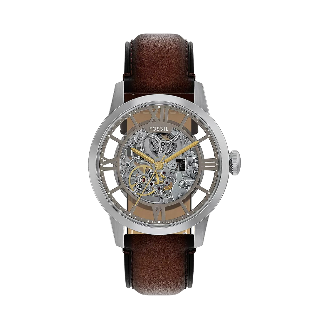 파슬 타운스맨 오토매틱 쓰리핸드 44mm 레더 실버 브라운(Fossil Townsman Automatic Three-Hand 44mm Leather Silver Brown)