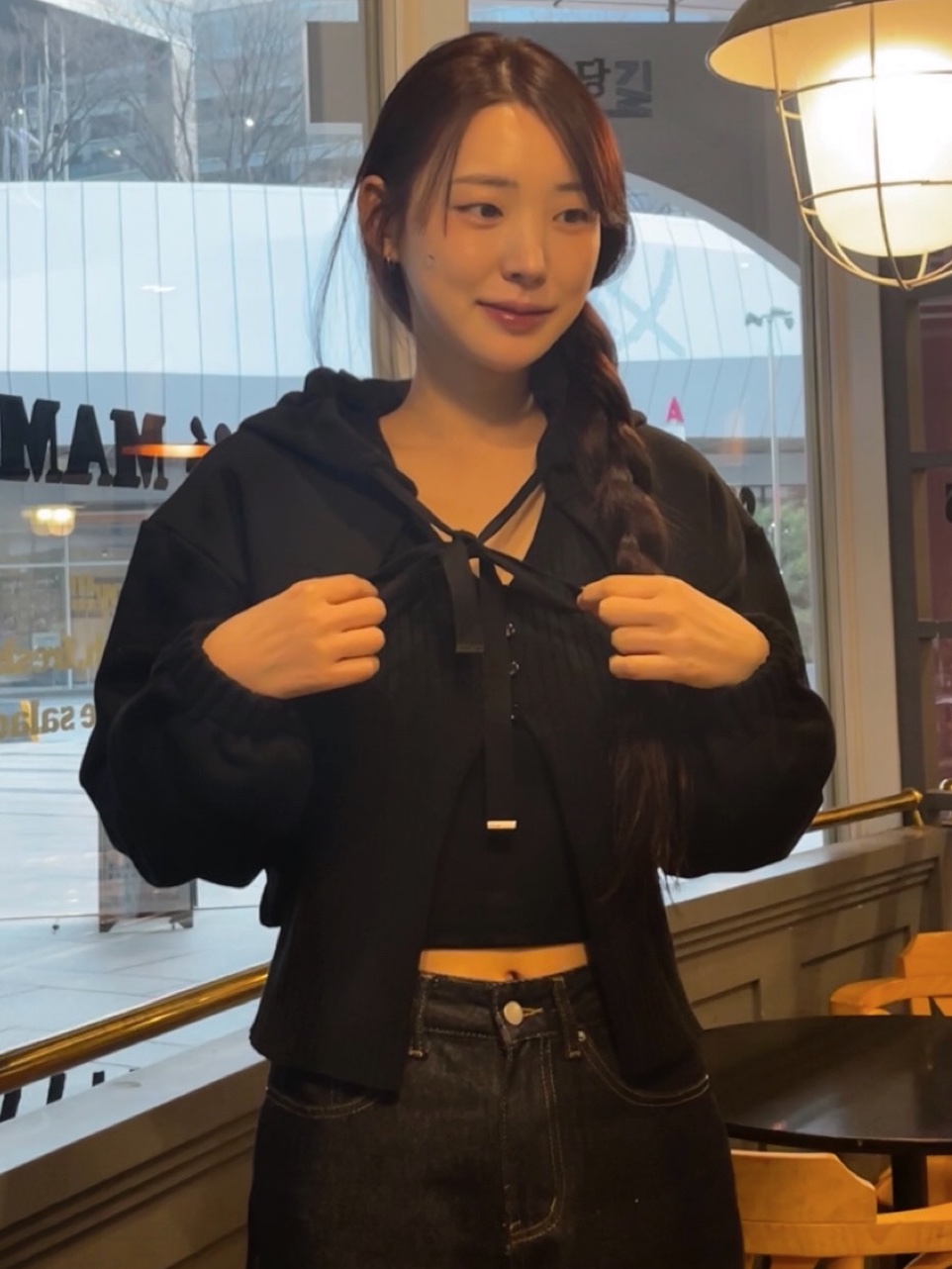 PHOS333 W Hooded Bolero 착용 스타일 - 3