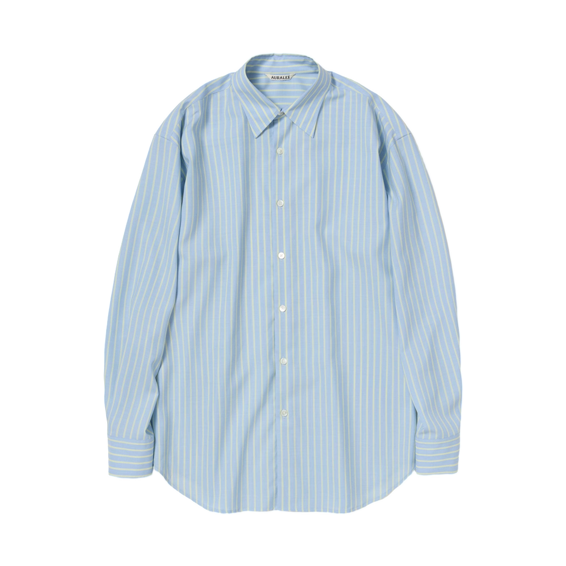 A26SS02WW (W) Auralee Super Fine Wool Stripe Shirt Sax Blue Lime Stripe - 26SS