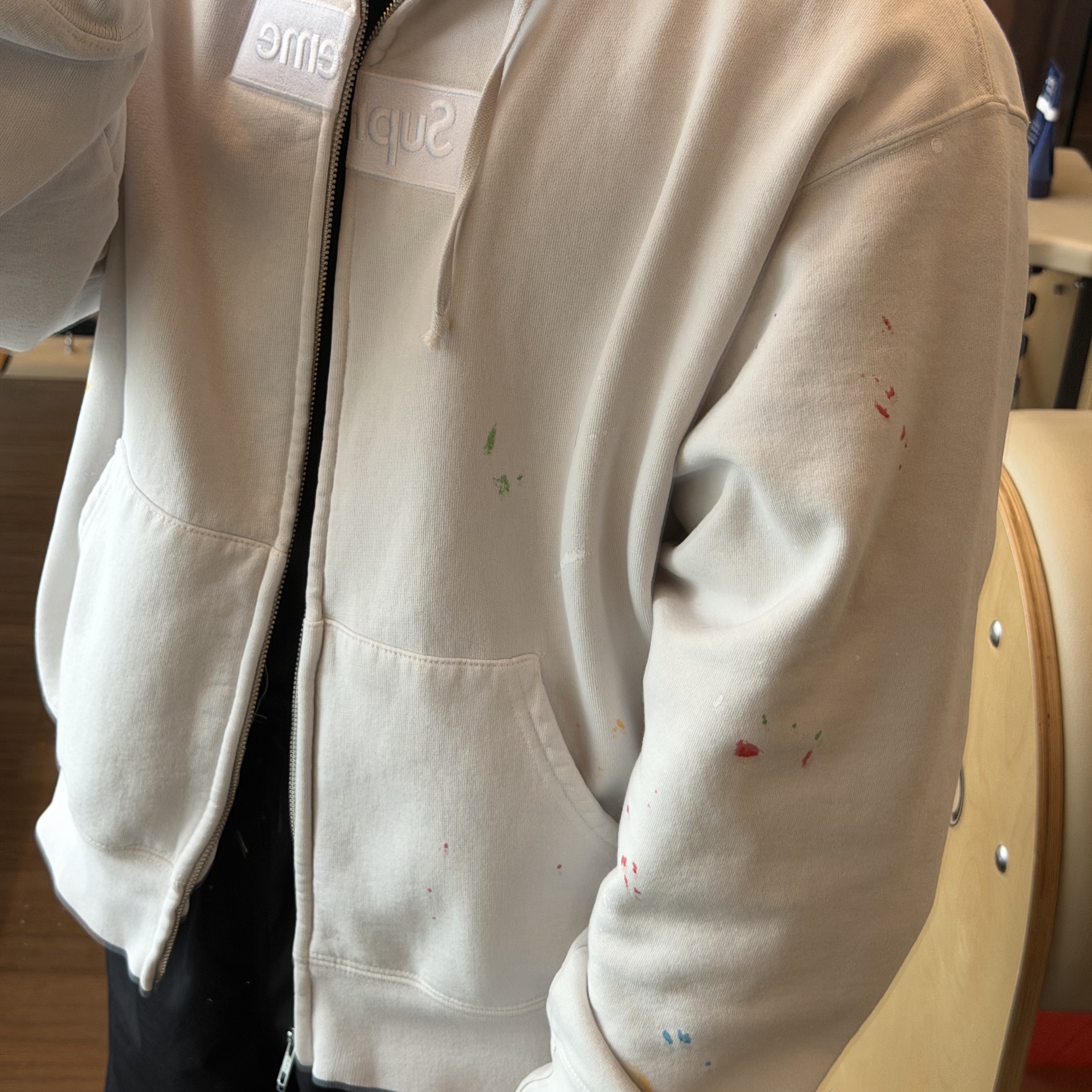 Supreme x MM6 Maison Margiela Box Logo Zip Up Hooded Sweatshirt White - 26SS 착용 스타일 - 4