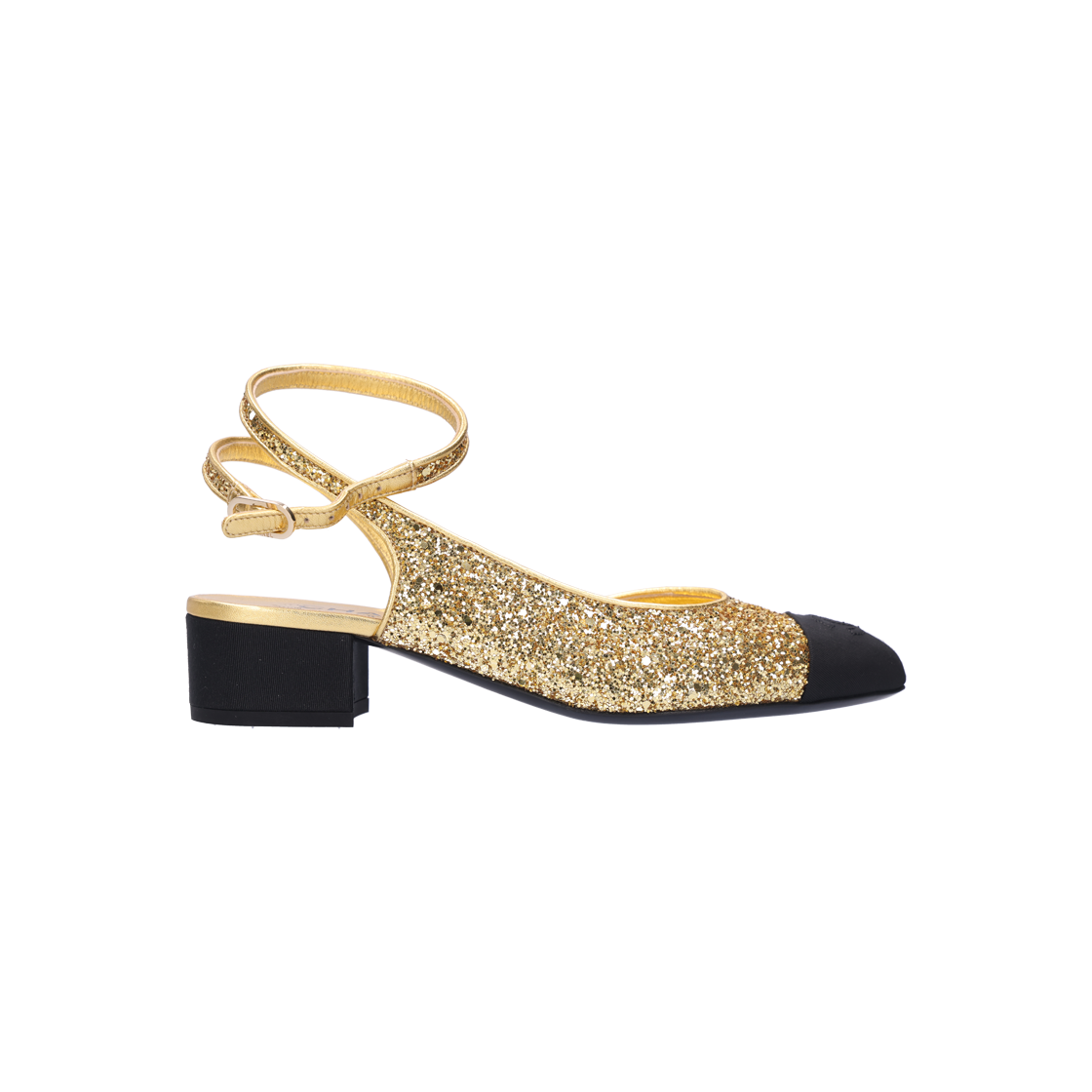 ITG8D4DTS7UP Chanel G37594 Glitter Strap Low Heel Slingback - Gold 37.5