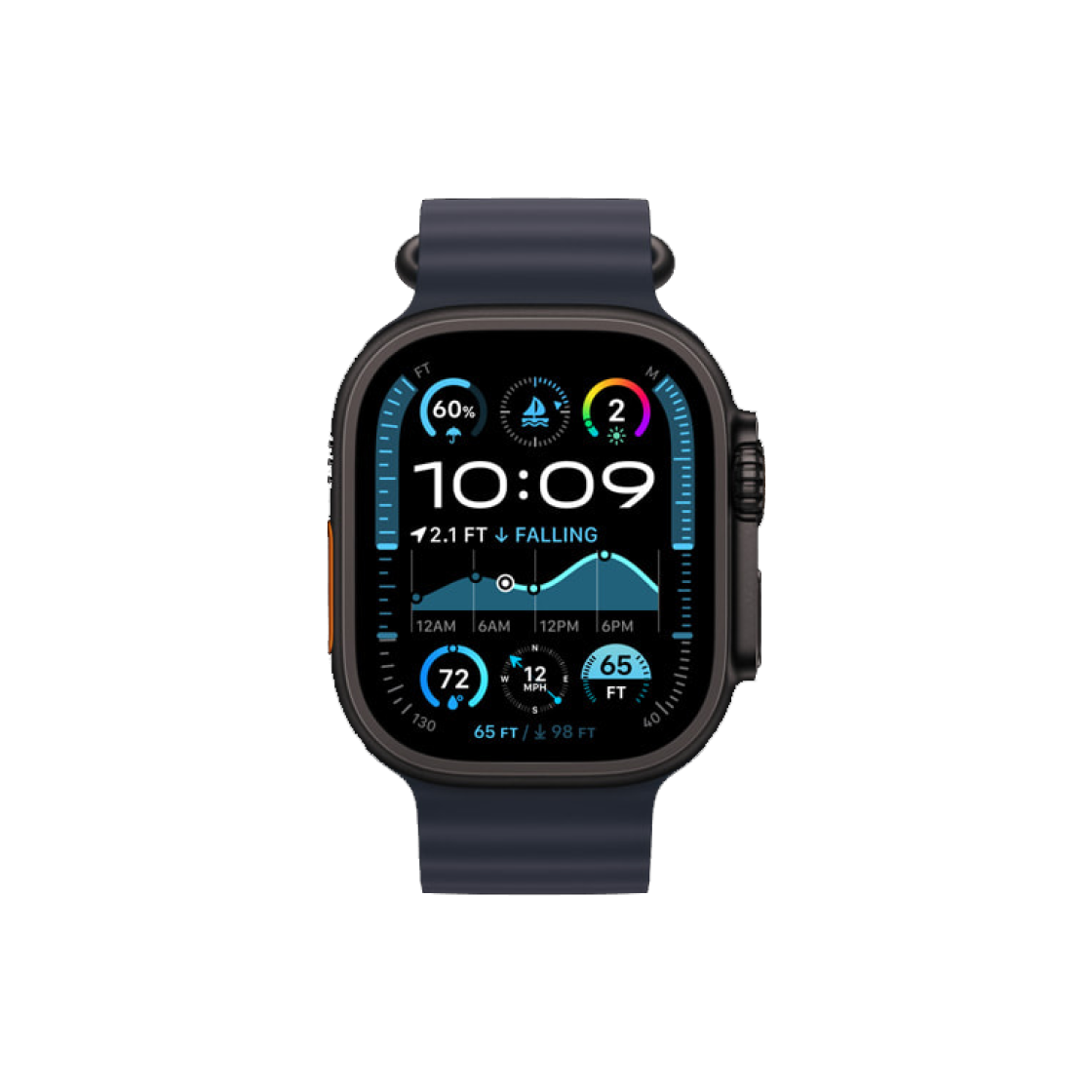 [A등급] 리퍼비시 애플워치 울트라 2 49mm 블랙 티타늄 케이스 오션 밴드 미드나이트([A등급] Refurbished Apple Watch Ultra 2 49mm Black Titanium Case with Ocean Band Midnight)