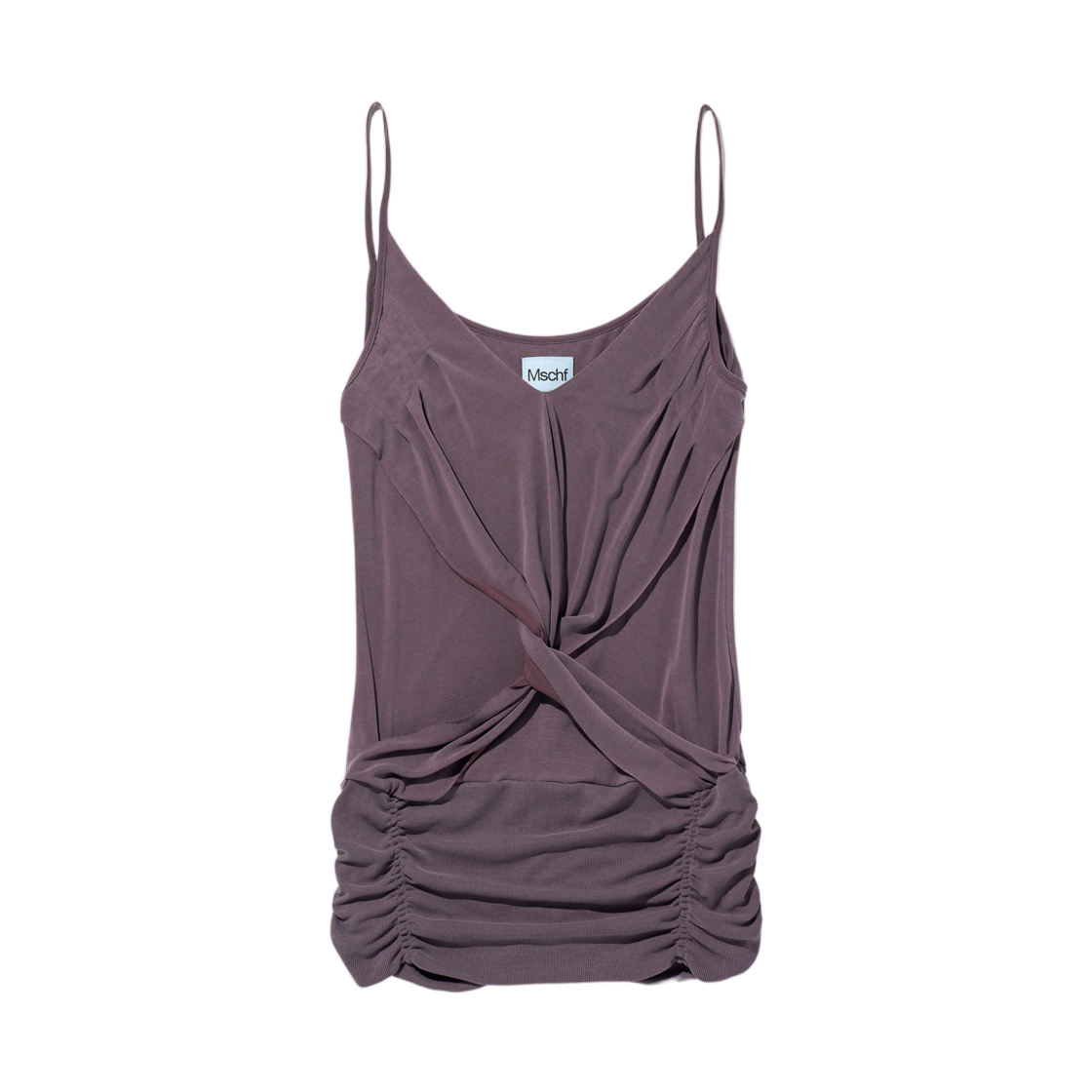 (W) 미스치프 트위스트 드레이프 슬리브리스 퍼플 브라운((W) Mischief Twist Draped Sleeveless Purple Brown)