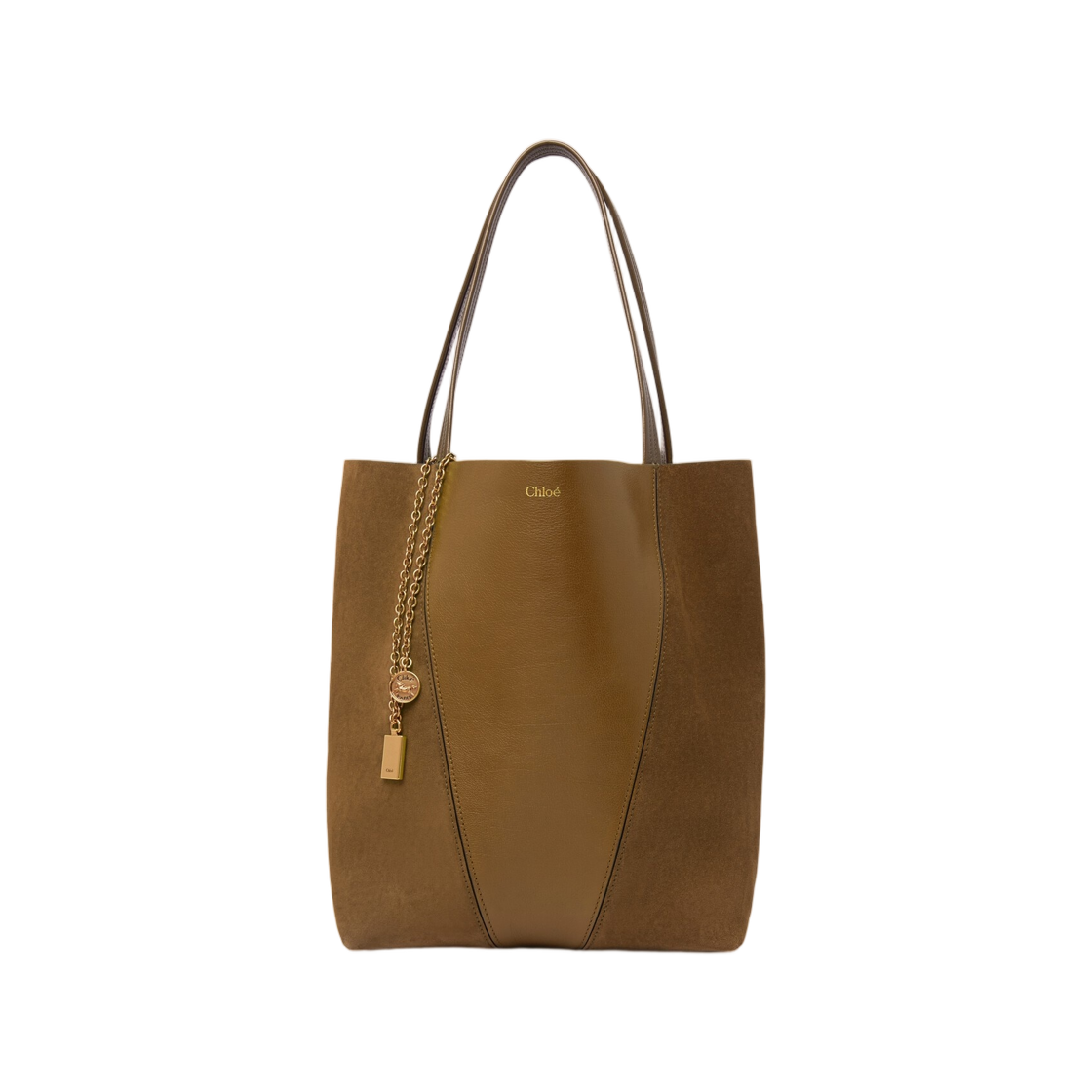 끌로에 스핀 토트백 그레인드 앤 스웨이드 레더 다크 카키(Chloe Spin Tote Bag in Grained and Suede Leather Dark Khaki) - 1