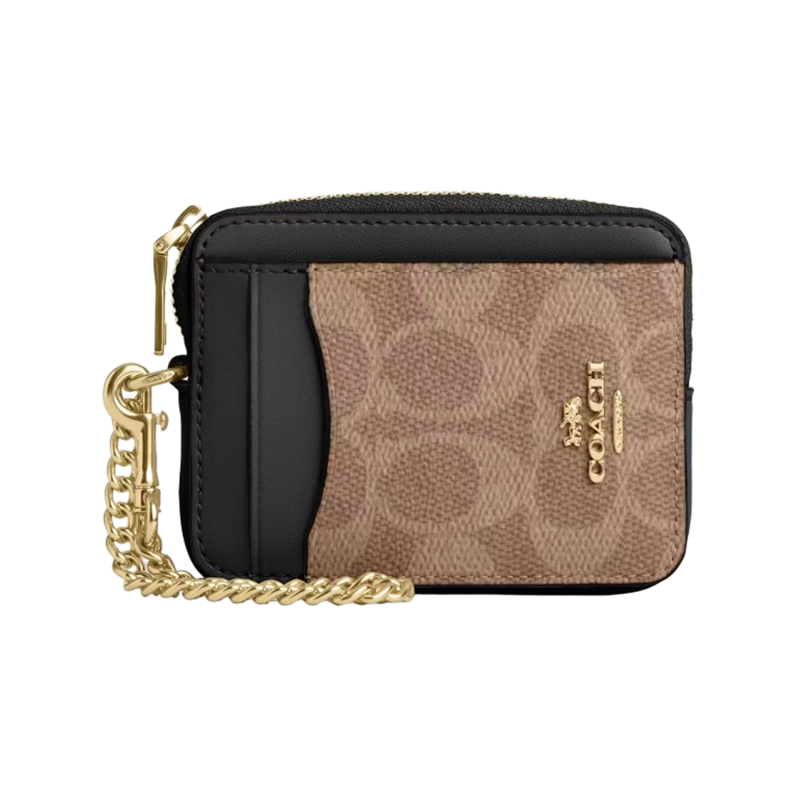 코치 시그니처 캔버스 집 카드 케이스 이미테이션 골드 탄(Coach Zip Card Case in Signature Canvas Imitation Gold Tan)