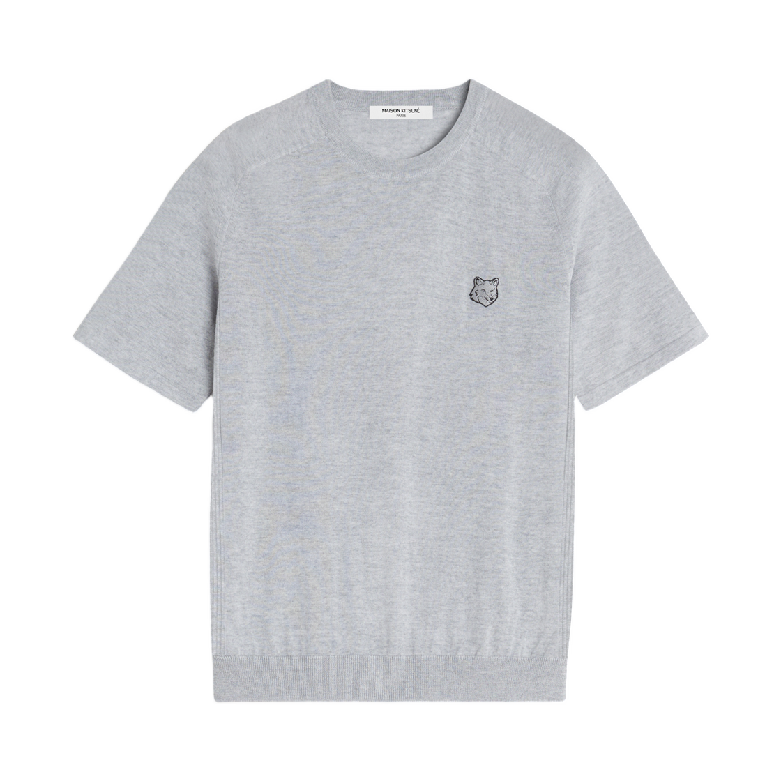 QM00804KT1181-H150 Maison Kitsune Fox Head Fine Merino Short Sleeve Jumper Grey Melange