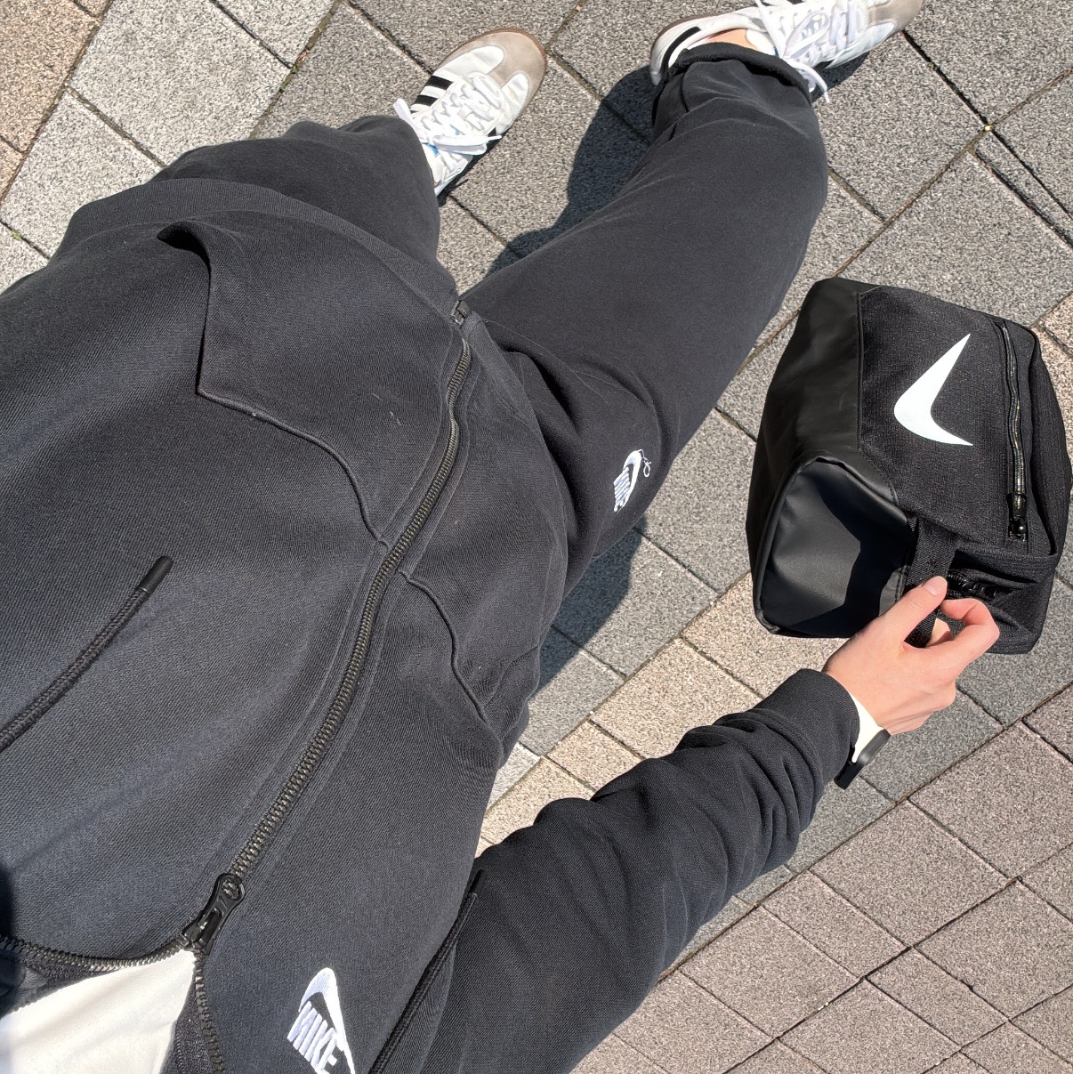Nike Club Full Zip Fleece Hoodie Black White - Asia, Nike NSW Club French Terry Pants Black - Asia 착용 스타일