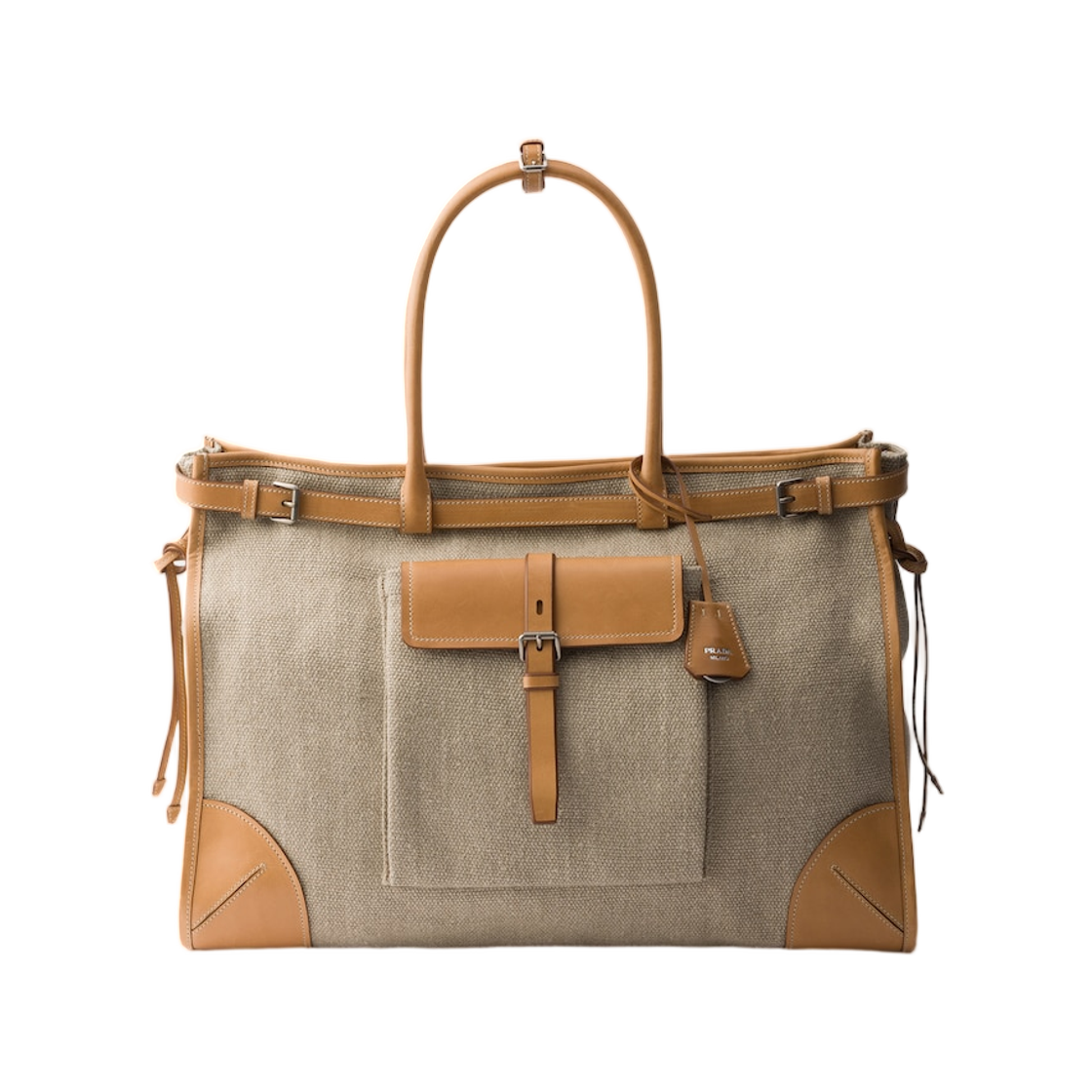 2VG128-P0E-F032T Prada Route Linen and Leather Tote Bag Rope Natural
