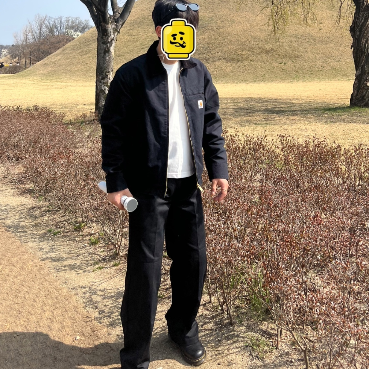Carhartt WIP Detroit Jacket Black, Dr. Martens 1461 Smooth Black 착용 스타일