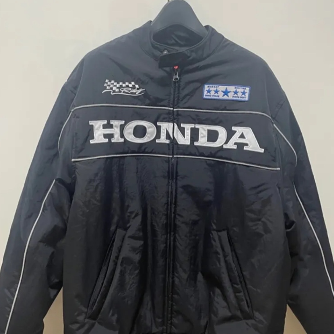 Honda Piping Motorcycle Blouson Jacket Black 착용 스타일
