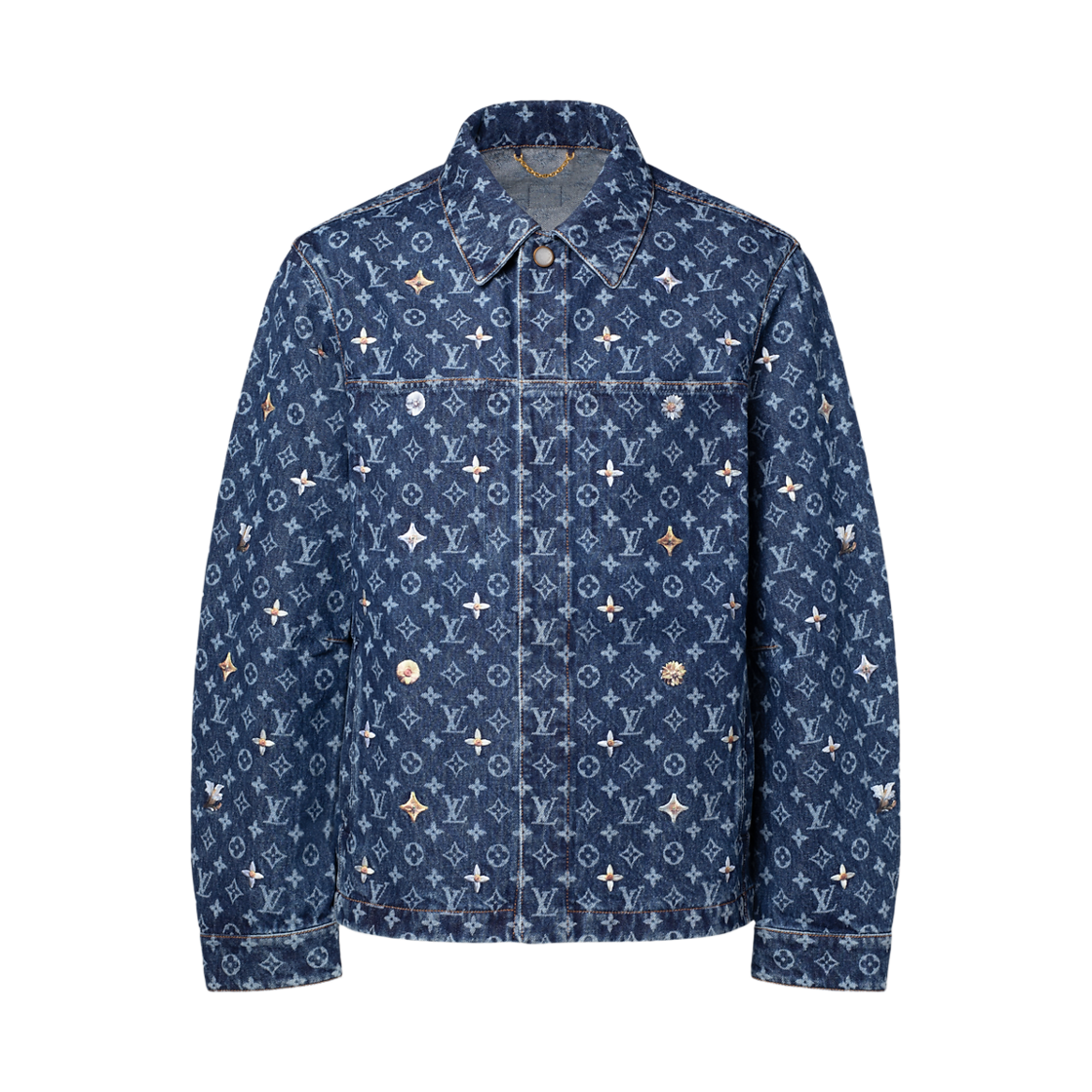 루이비통 모노그램 자수 데님 오버셔츠 인디고(Louis Vuitton Monogram Embroidered Denim Overshirt Indigo) - 1