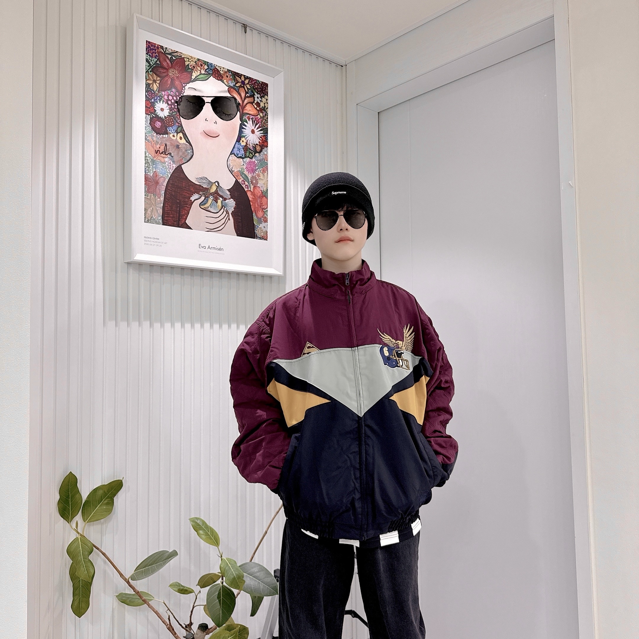 Supreme x MM6 Maison Margiela Split Stadium Jacket Navy - 26SS 착용 스타일
