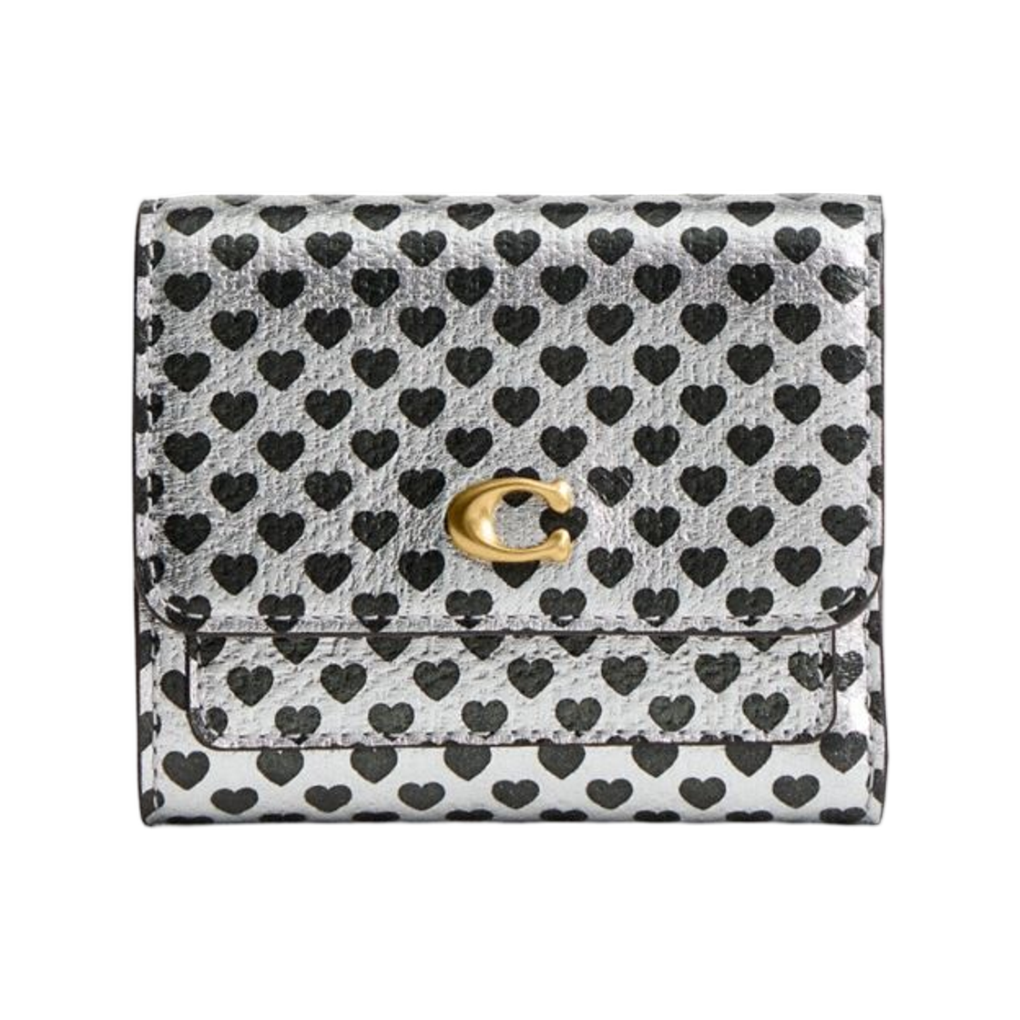 코치 밀라 스몰 플랩 월렛 하트 프린트 브라스 실버 블랙 멀티(Coach Mila Small Flap Wallet with Heart Print Brass Silver Black Multi)