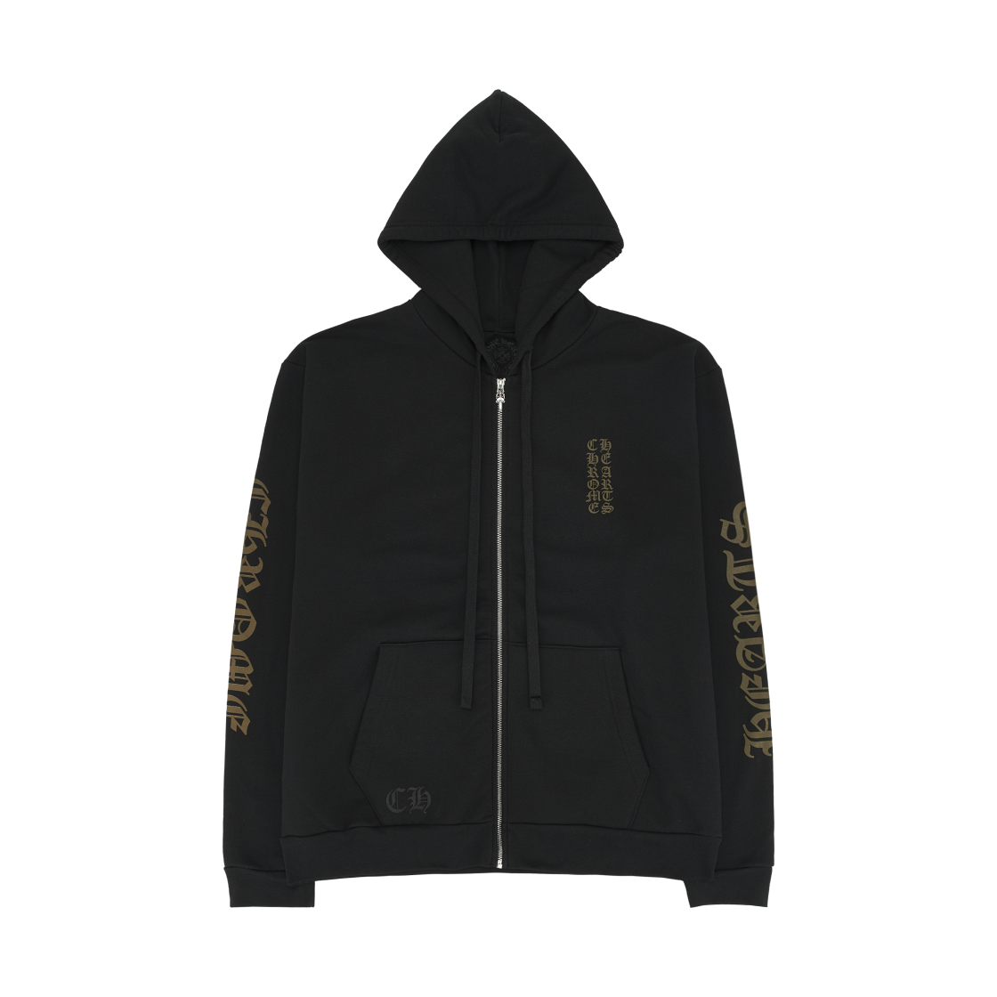 크롬하츠 버티컬 로고 플리스 집업 후드 블랙 아미 그린