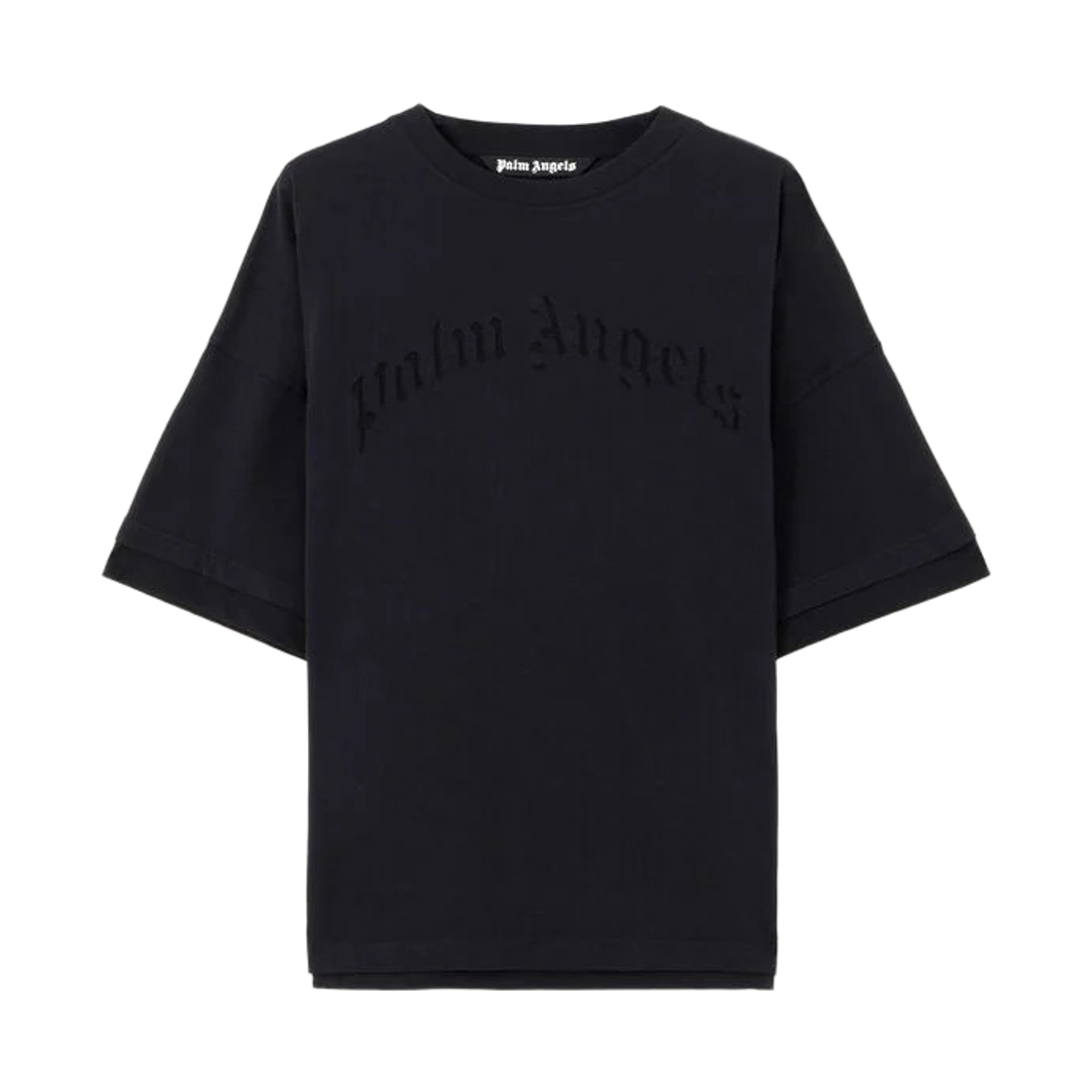 팜엔젤스 커브드 로고 루즈 더블 티셔츠 - 블랙(Palm Angels Curved Logo Loose Double Tee - Black Black)