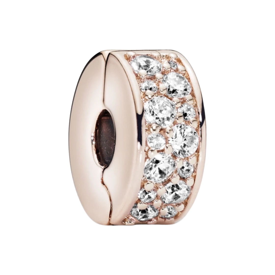 (W) 판도라 클리어 파베 클립 참 로즈 골드 플래팅 클리어((W) Pandora Clear Pave Clip Charm Rose Gold Plated Clear) - 1