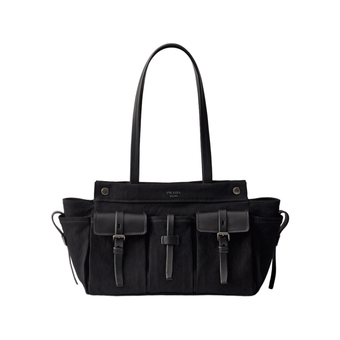 1BG644-2G6S-F0002 Prada Route Large Canvas and Leather Tote Bag Black