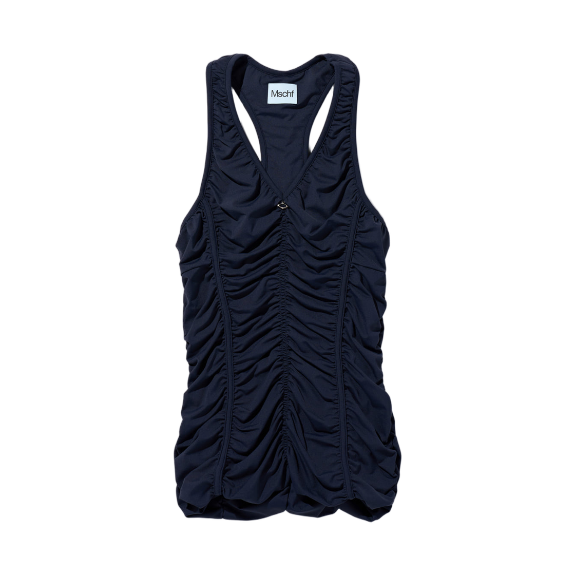 (W) 미스치프 러치드 홀터 슬리브리스 탑 네이비((W) Mischief Ruched Halter Sleeveless Top Navy)