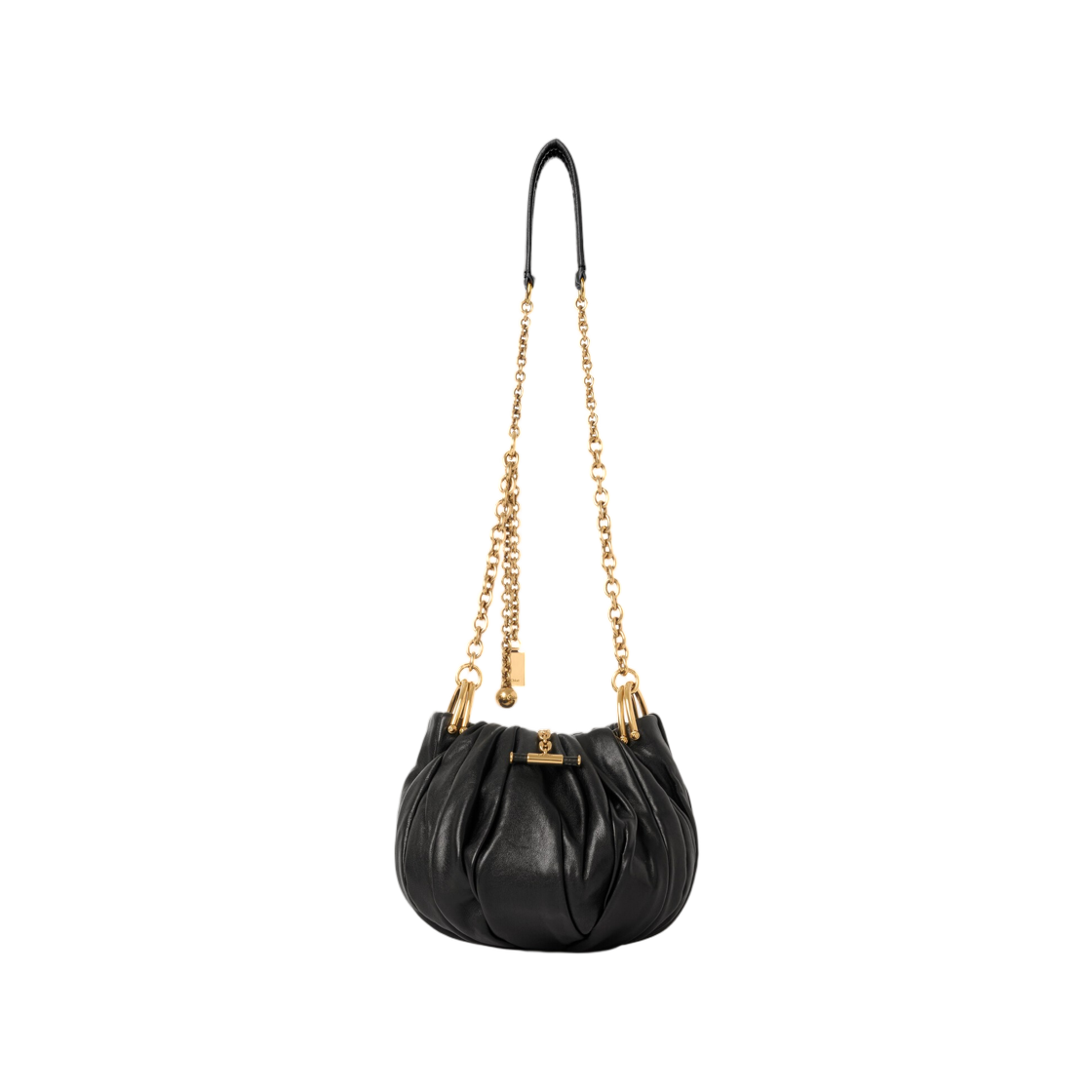CH26US765S27001 Chloe Plisse Shoulder Bag with Chain in Pleated Leather Black