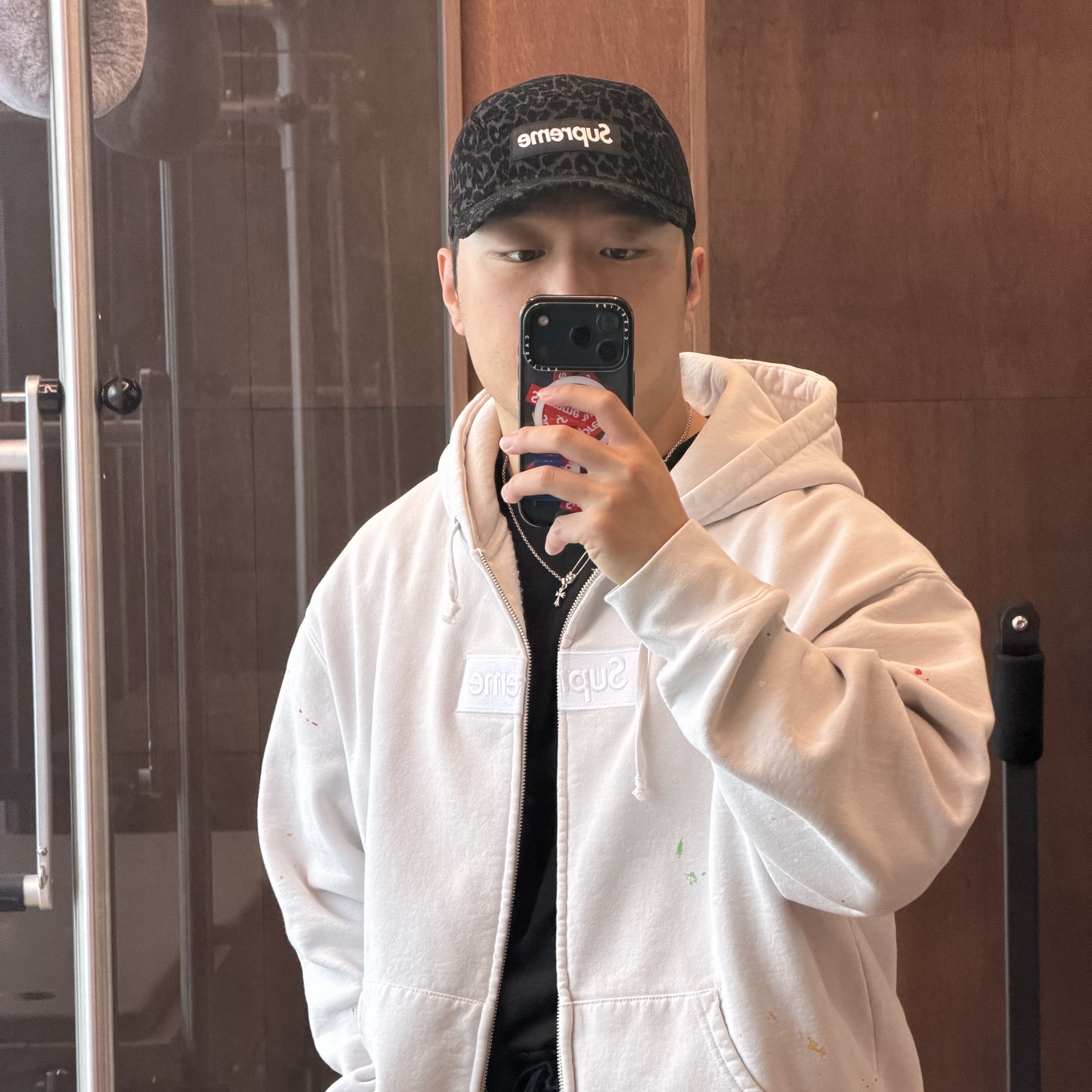 Supreme x MM6 Maison Margiela Box Logo Zip Up Hooded Sweatshirt White - 26SS 착용 스타일 - 3