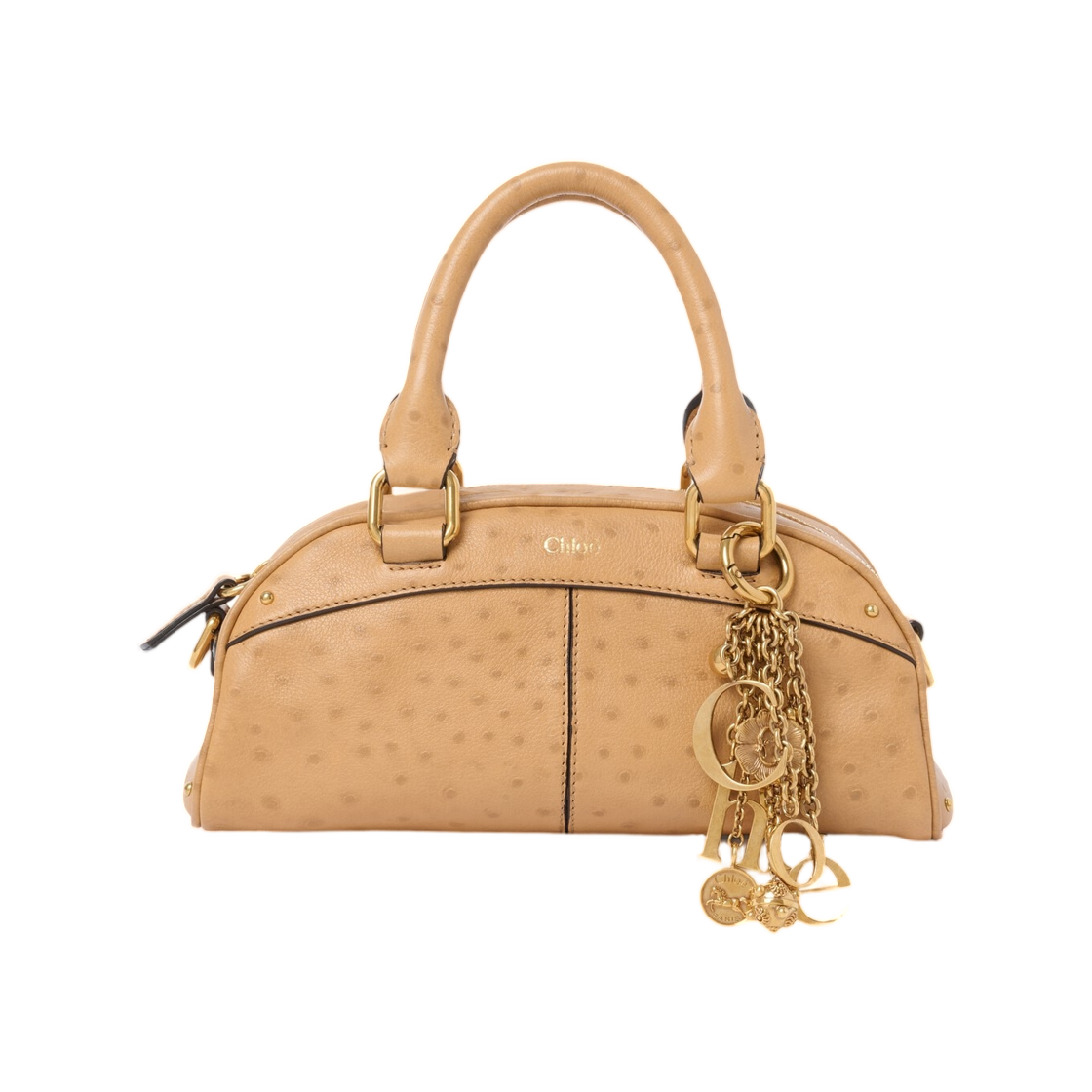 CH26SS956Q81218 Chloe Small Chloe Bowling Bag in Ostrich Effect Leather Bleached Brown