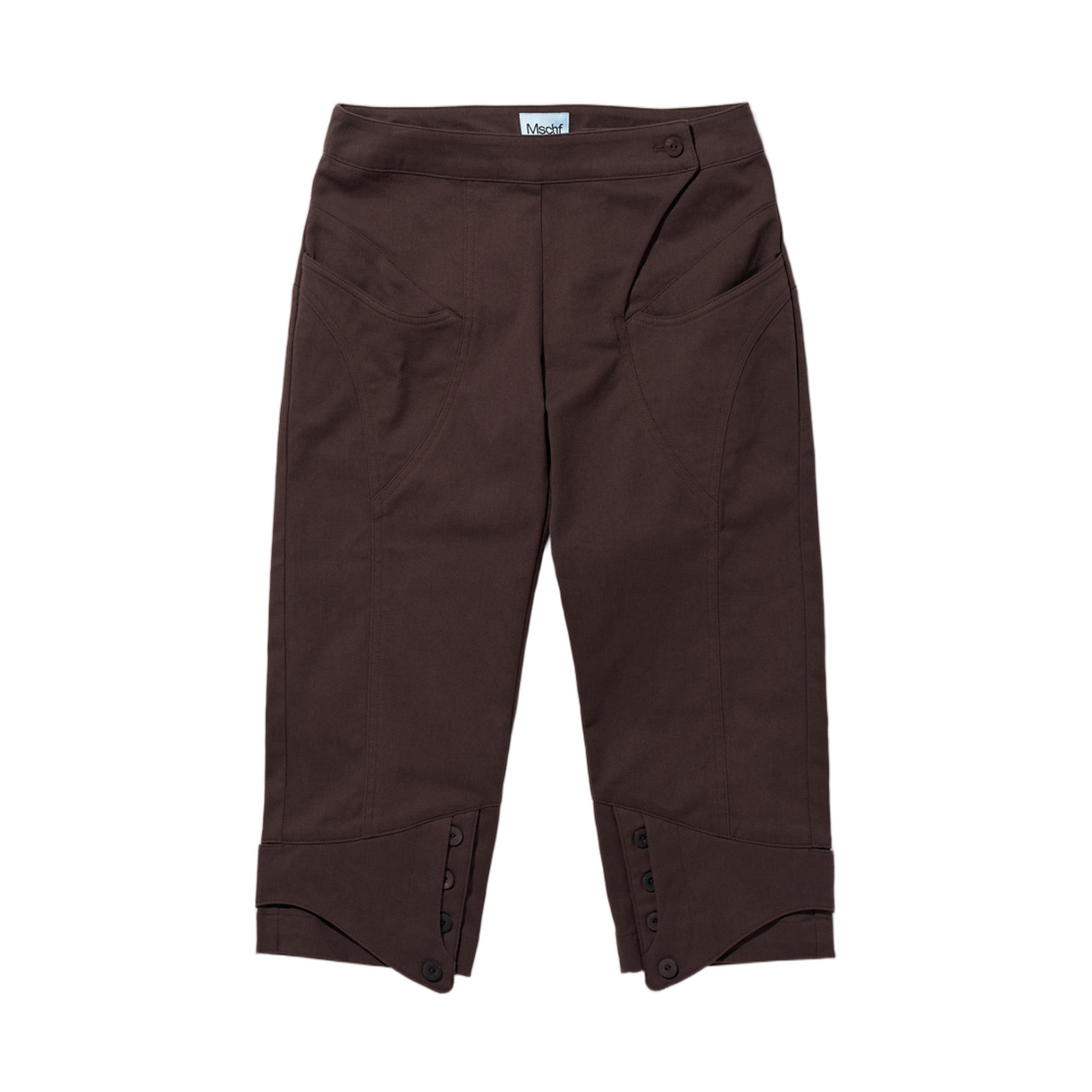 - (W) Mischief Button Slit Capri Pants Brown